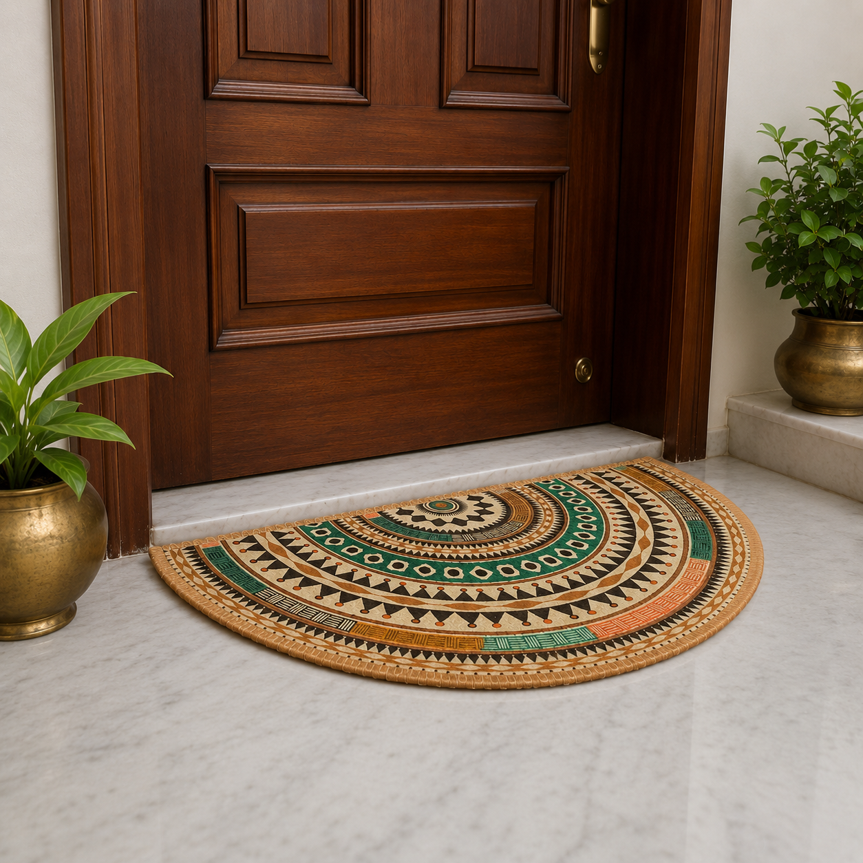 Avioni Home Floor Mats in Beautiful Boho Design | Semi Round | Anti Slip, Durable & Washable | Outdoor & Indoor