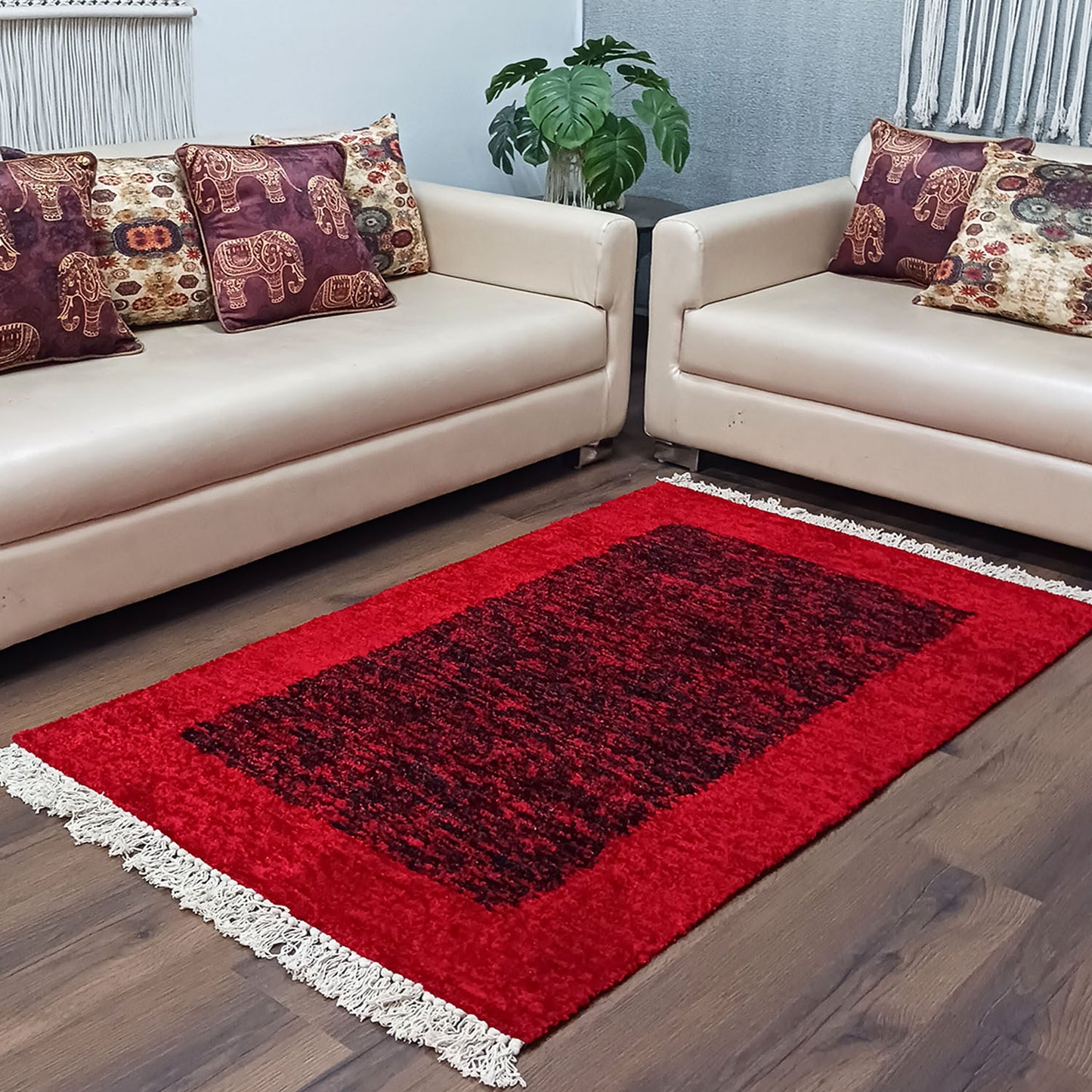Avioni Carpet Faux Silk Neo Collection- Exclusive "Cut Shuttle" Hand loom Piece-Luxury Modern Border Tiedye Design – Red and Black