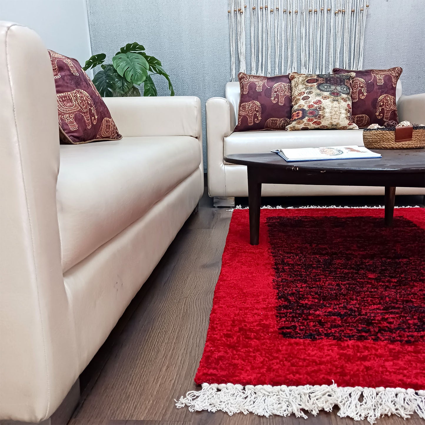 Avioni Carpet Faux Silk Neo Collection- Exclusive "Cut Shuttle" Hand loom Piece-Luxury Modern Border Tiedye Design – Red and Black