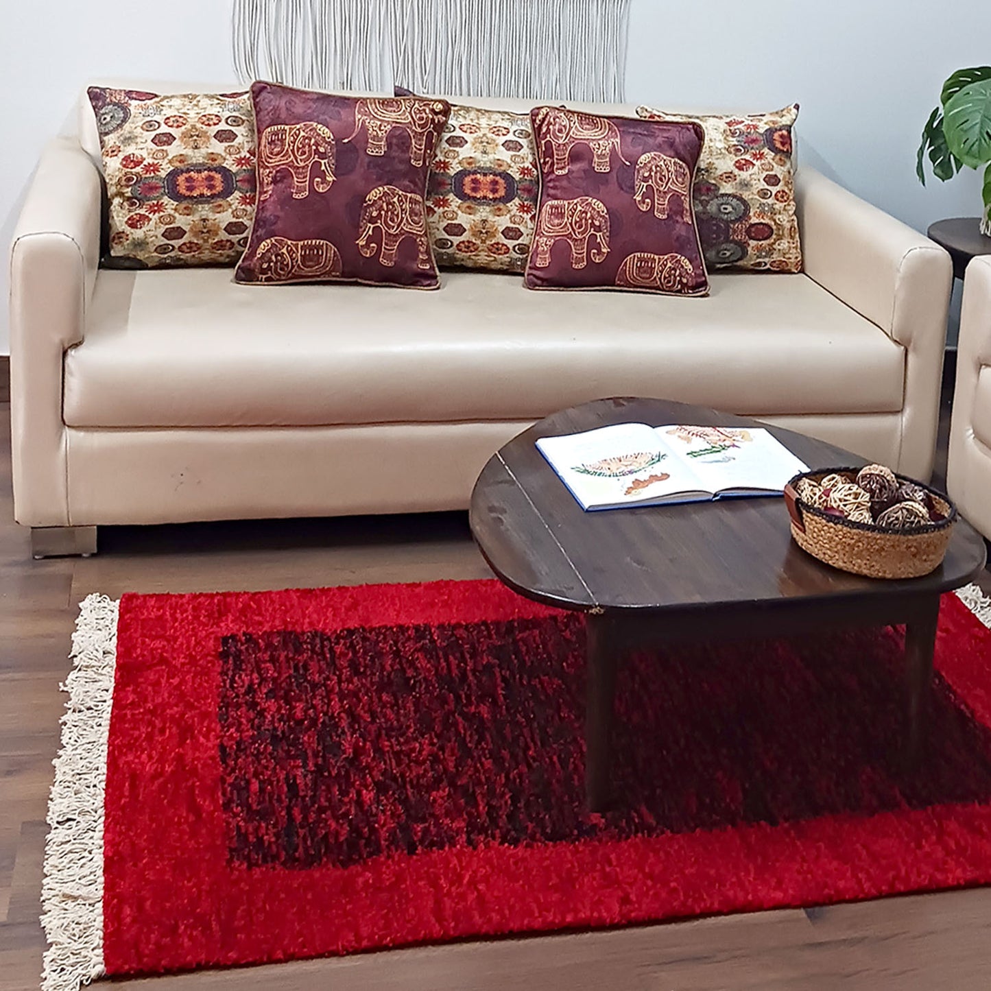 Avioni Carpet Faux Silk Neo Collection- Exclusive "Cut Shuttle" Hand loom Piece-Luxury Modern Border Tiedye Design – Red and Black