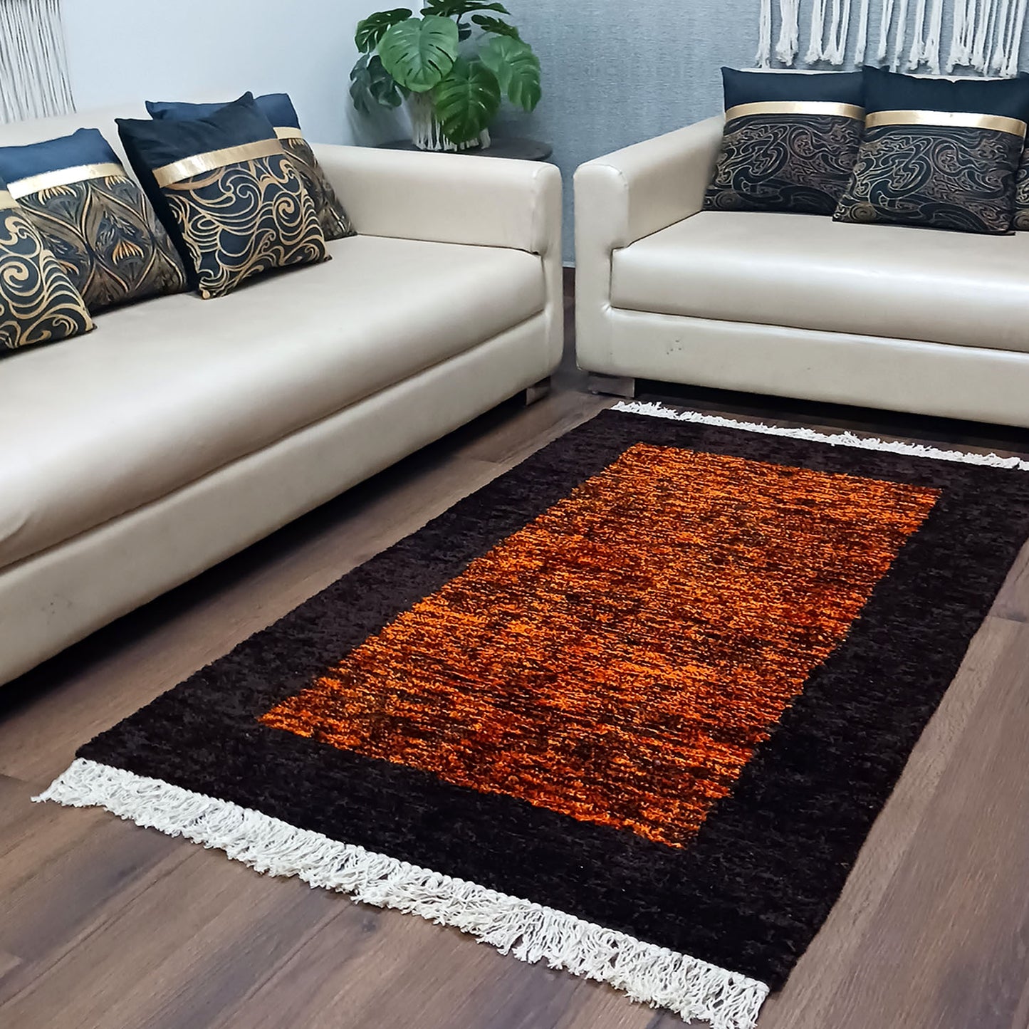 Avioni Faux Silk Carpets for Living Room/Pooja Room - Exclusive "Cut Shuttle" Hand loom Piece- Neo Modern Collection Brown And Coffee Carpet/Rug – 90cm x 150cm (~3×5 Feet)