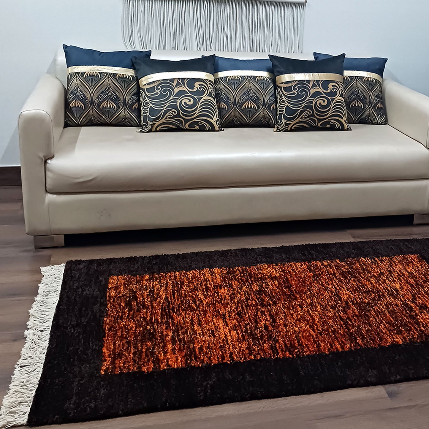 Avioni Faux Silk Carpets for Living Room/Pooja Room - Exclusive "Cut Shuttle" Hand loom Piece- Neo Modern Collection Brown And Coffee Carpet/Rug – 90cm x 150cm (~3×5 Feet)