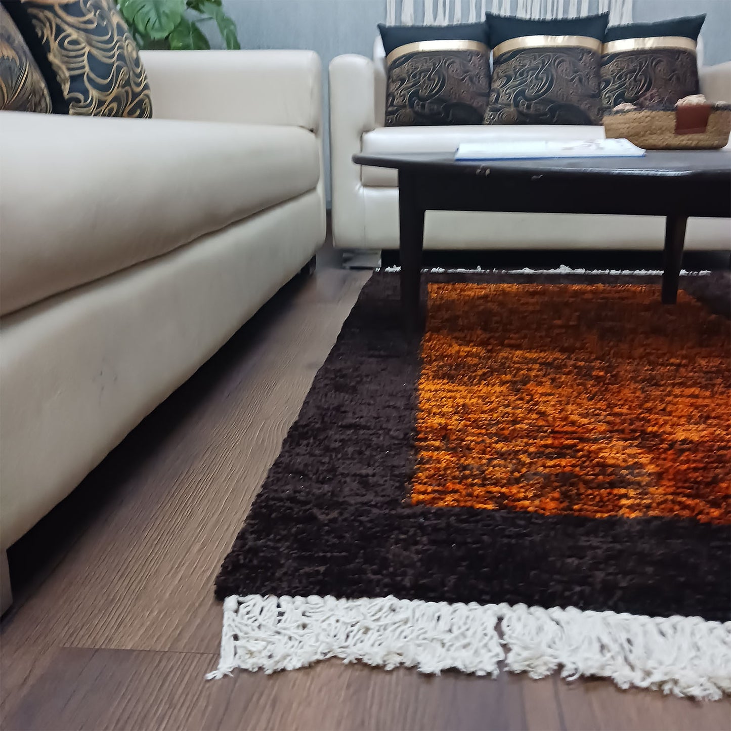 Avioni Faux Silk Carpets for Living Room/Pooja Room - Exclusive "Cut Shuttle" Hand loom Piece- Neo Modern Collection Brown And Coffee Carpet/Rug – 90cm x 150cm (~3×5 Feet)