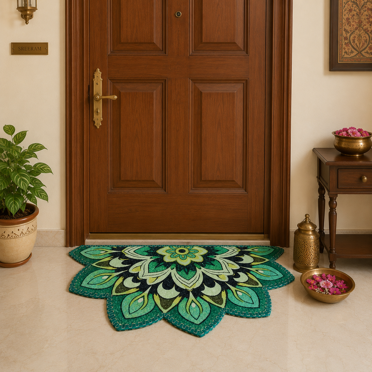 Avioni Home Floor Mats in Beautiful Rangoli Design | Anti Slip, Durable & Washable | Outdoor & Indoor