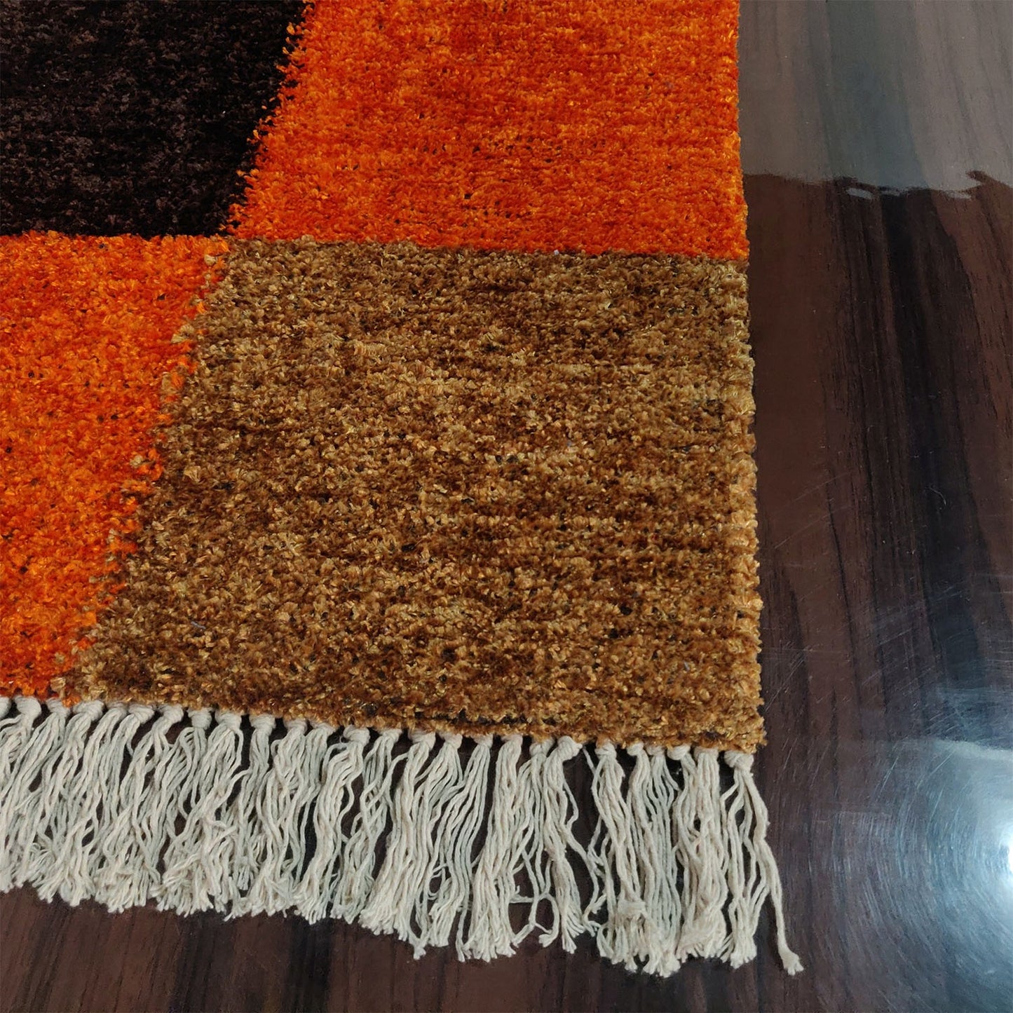 Avioni Faux Silk Carpets for Living Room/Pooja Room- Exclusive "Cut Shuttle" Hand loom Piece- Neo Modern Collection Orange-Coffee Box Carpet/Rug – 90cm x 150cm (~3×5 Feet)