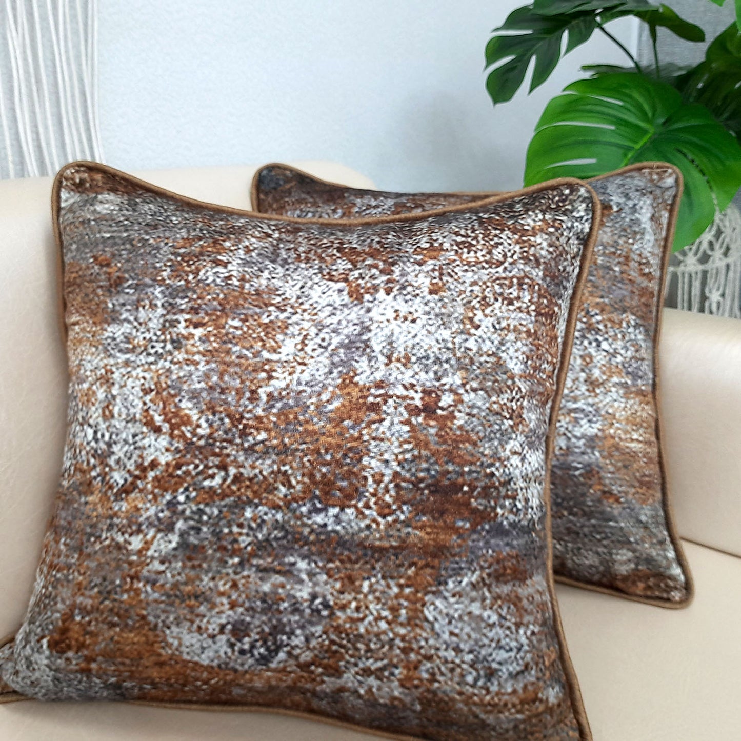 Cushion Cover with Filler – Beautiful Brown Abstract Design – Best Price 40cm x 40cm (~16″ x 16″) – Set of 2