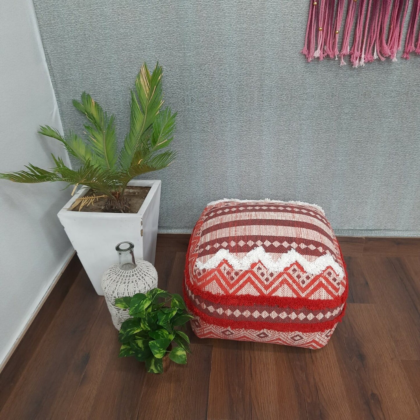 Avioni Home BigMo Collection -Cotton Printed And Part Tufted Pouf/ Ottomons Large Size-35x40x40