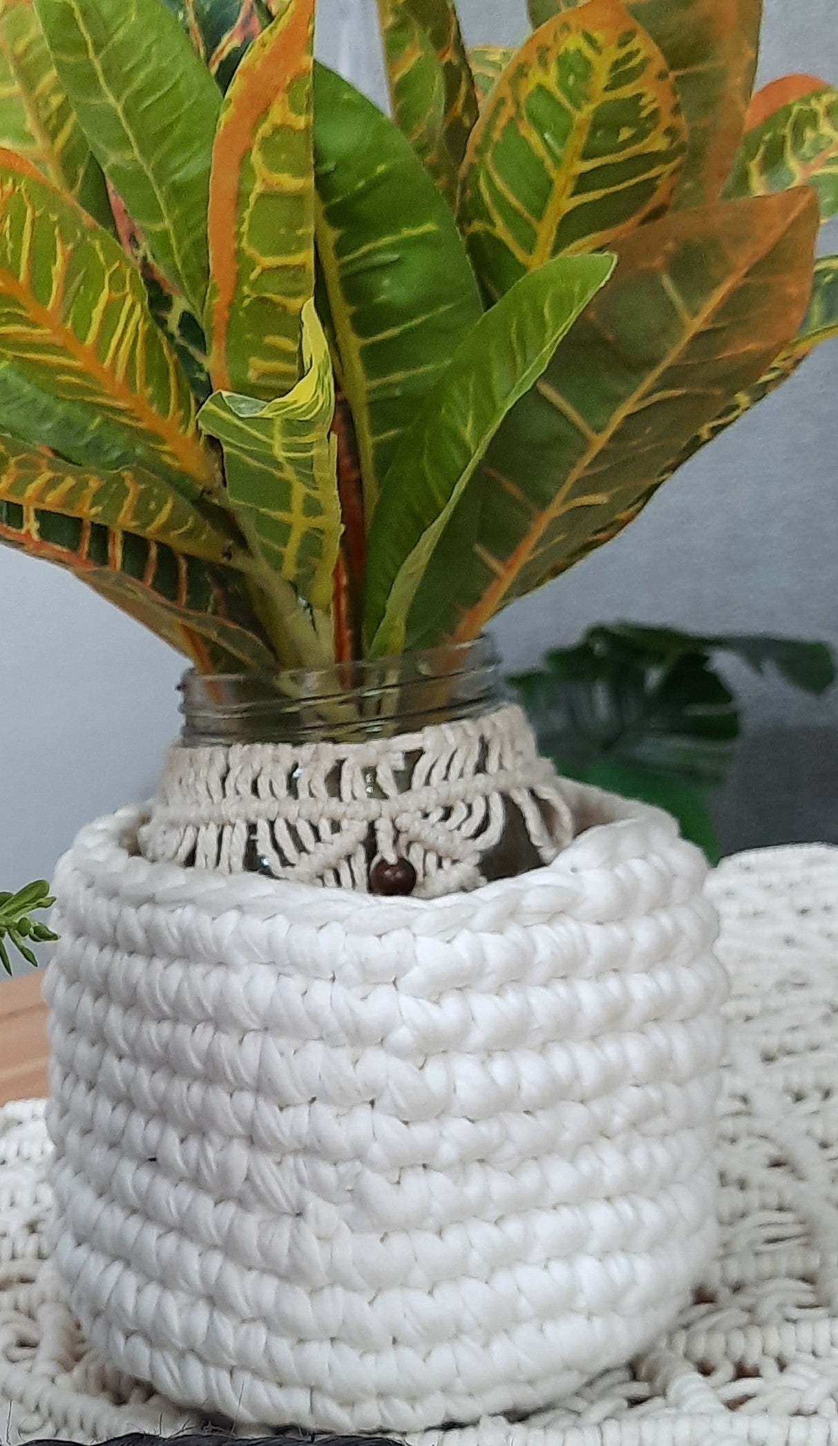 Avioni Home Cotton Hand Crocheted Baskets | Set of 3 Pieces | Black,Blue & White Decorative Storage Basket (small) | Knitted Basket | Size: 13 x13cms (~5X5 inch)