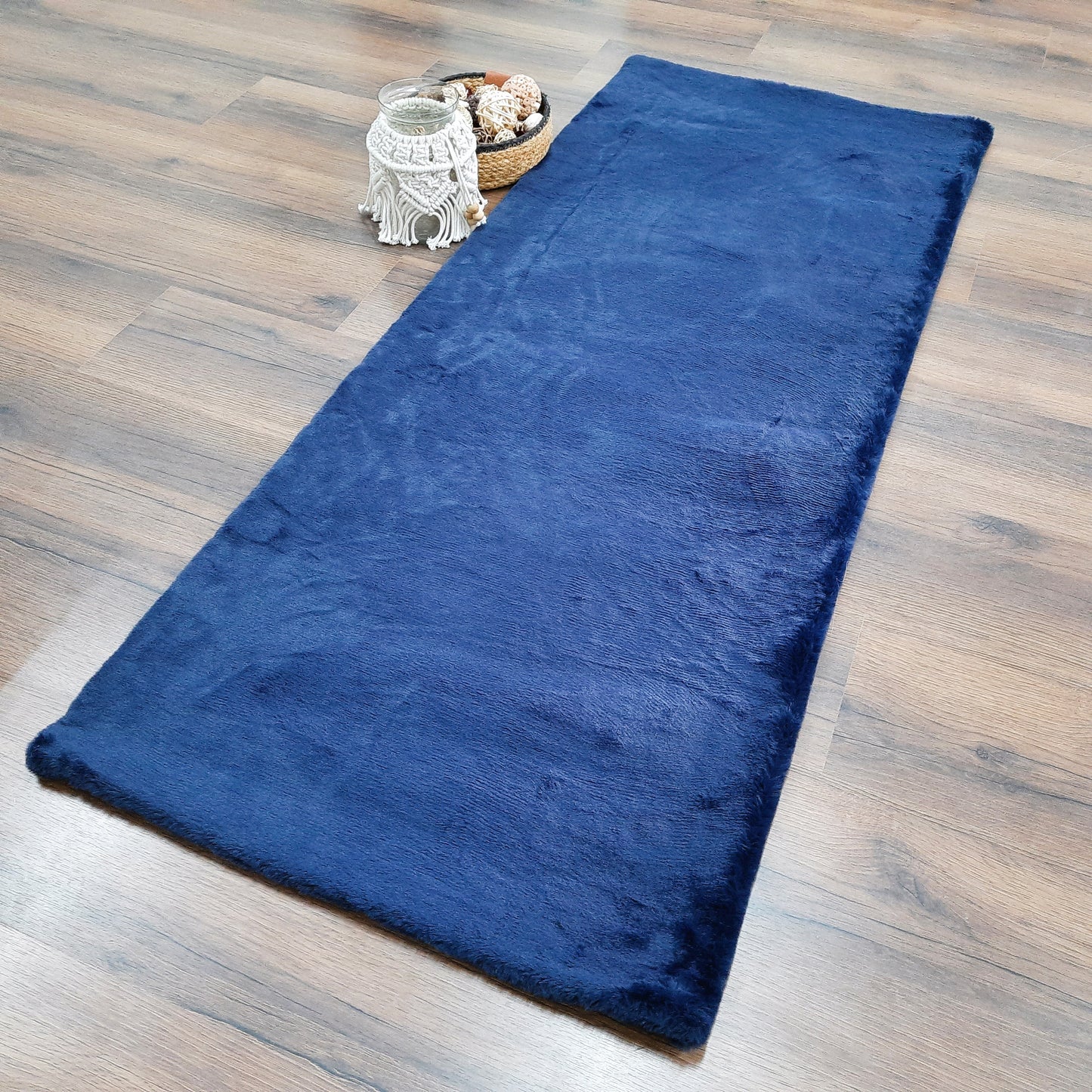 Avioni Ultra Soft Cozy Fluffy And Soft Rabbit Fur Rug –Navy Color- Easily Hand Washable – Bedside/Hallway/Pooja Room- 60X150cm