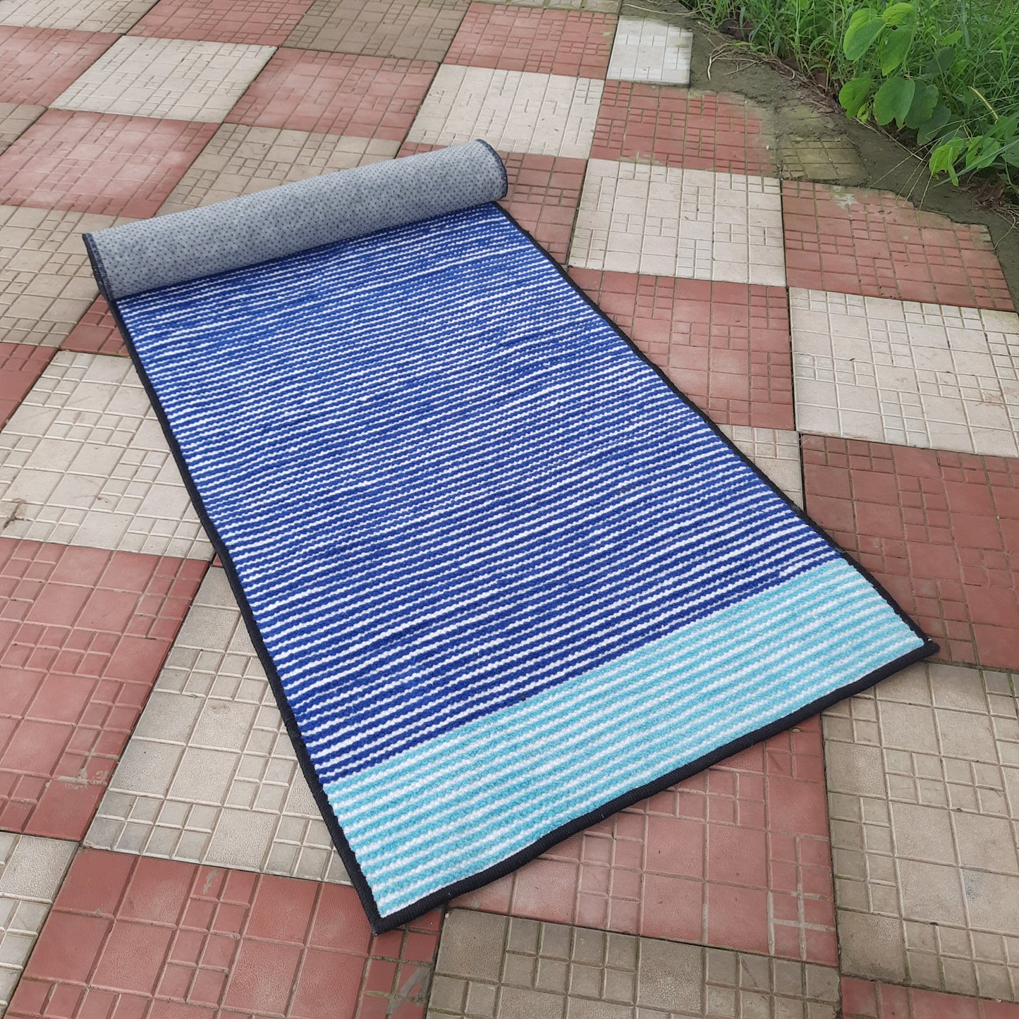 Avioni Luxury Soft Premium Chenille Stripe-purple & Light & Dark Blue 60cm x 180cm (~2×5.5 Feet)