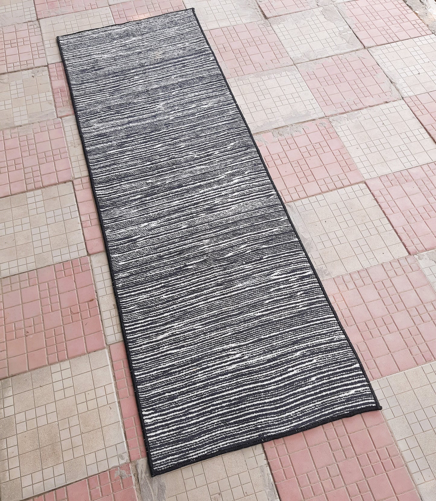 Avioni Luxury Soft Premium Chenille Stripe-Grey & Black-Yoga Mat 60cm x 180cm (~2×5.5 Feet)