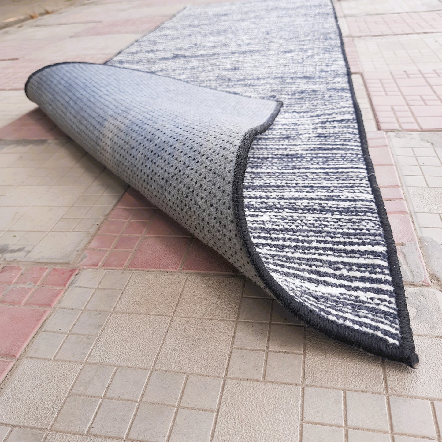 Avioni Luxury Soft Premium Chenille Stripe-Grey & Black-Yoga Mat 60cm x 180cm (~2×5.5 Feet)