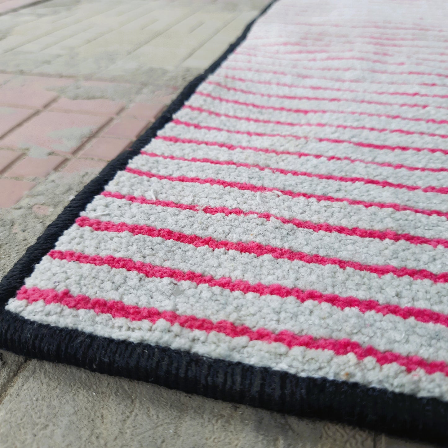 Avioni Luxury Soft Premium Chenille Stripe-Pink & White-Yoga Mat 60cm x 180cm (~2×5.5 Feet)