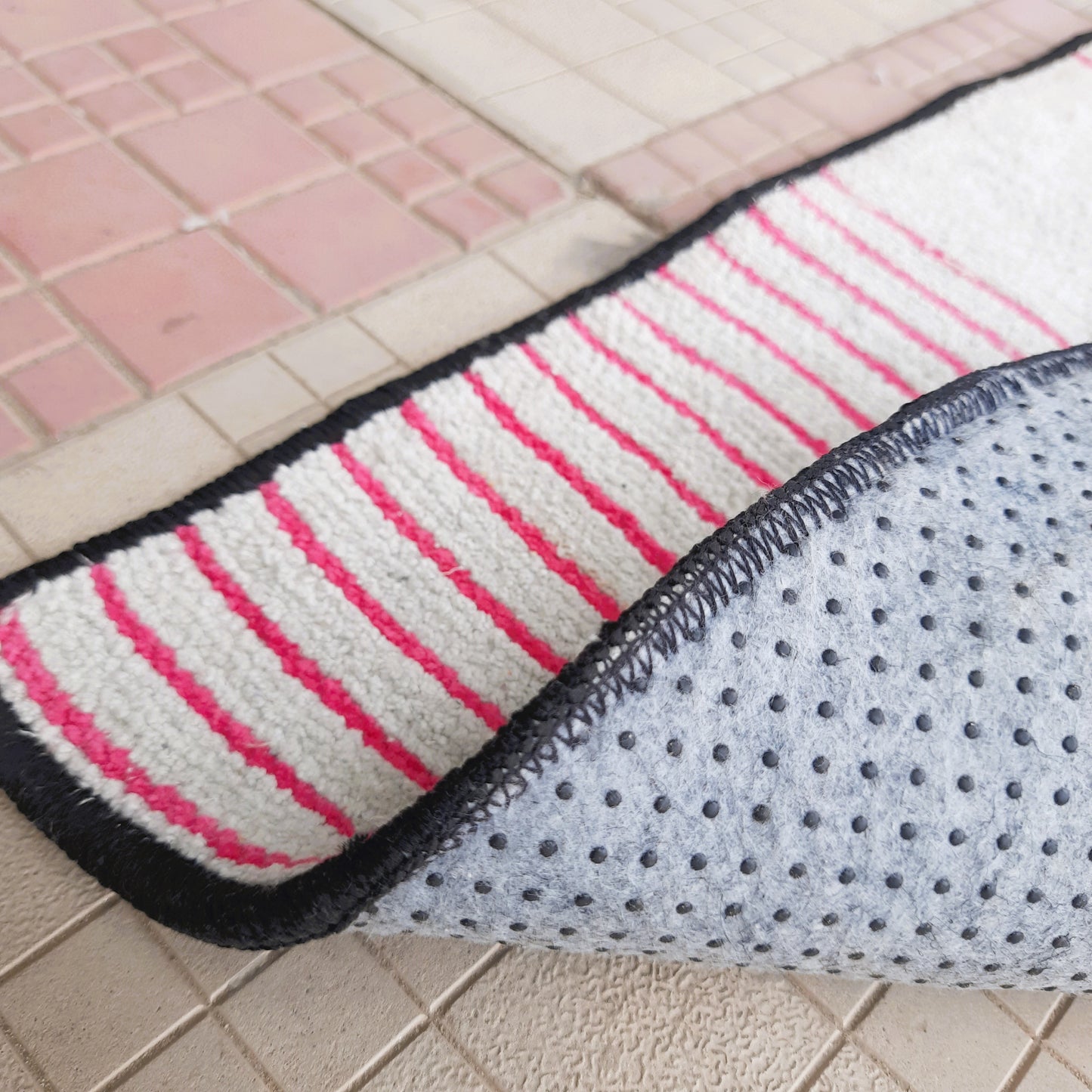 Avioni Luxury Soft Premium Chenille Stripe-Pink & White-Yoga Mat 60cm x 180cm (~2×5.5 Feet)