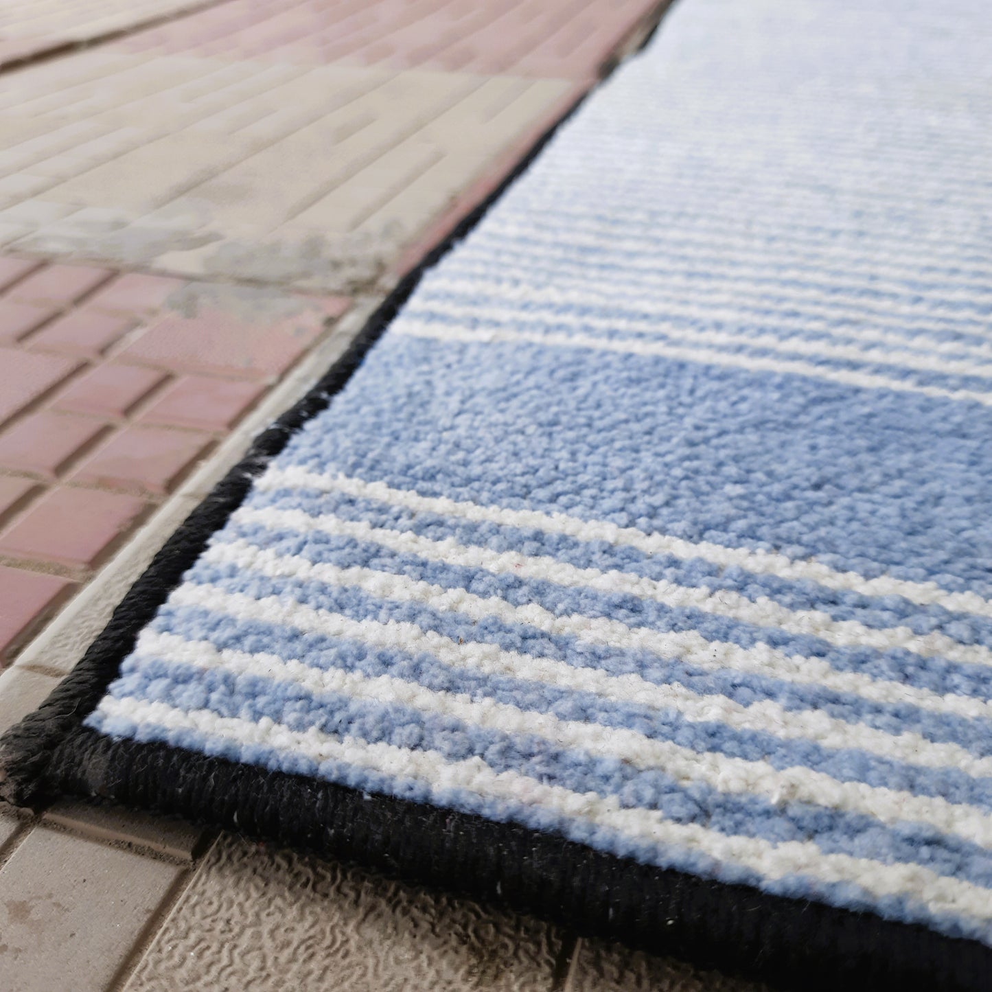 Avioni Luxury Soft Premium Chenille Stripe-light blue & White-Yoga Mat 60cm x 180cm (~2×5.5 Feet)