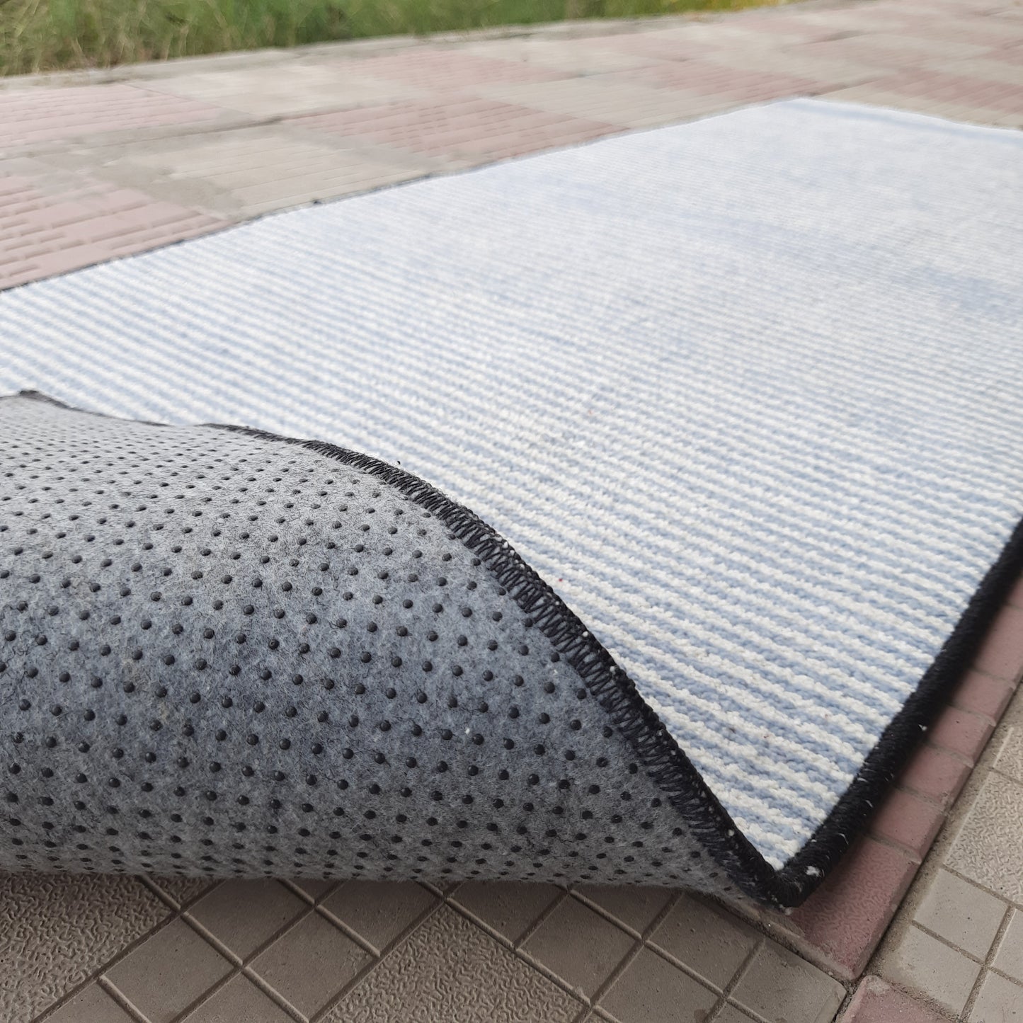 Avioni Luxury Soft Premium Chenille Stripe-light blue & White-Yoga Mat 60cm x 180cm (~2×5.5 Feet)