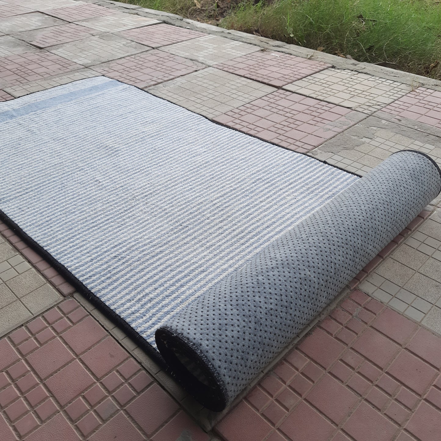Avioni Luxury Soft Premium Chenille Stripe-light blue & White-Yoga Mat 60cm x 180cm (~2×5.5 Feet)