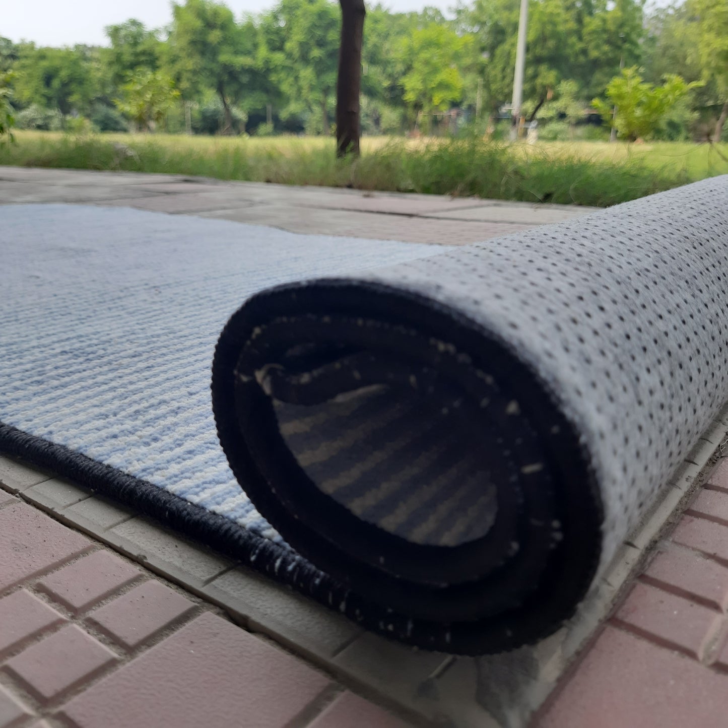 Avioni Luxury Soft Premium Chenille Stripe-light blue & White-Yoga Mat 60cm x 180cm (~2×5.5 Feet)