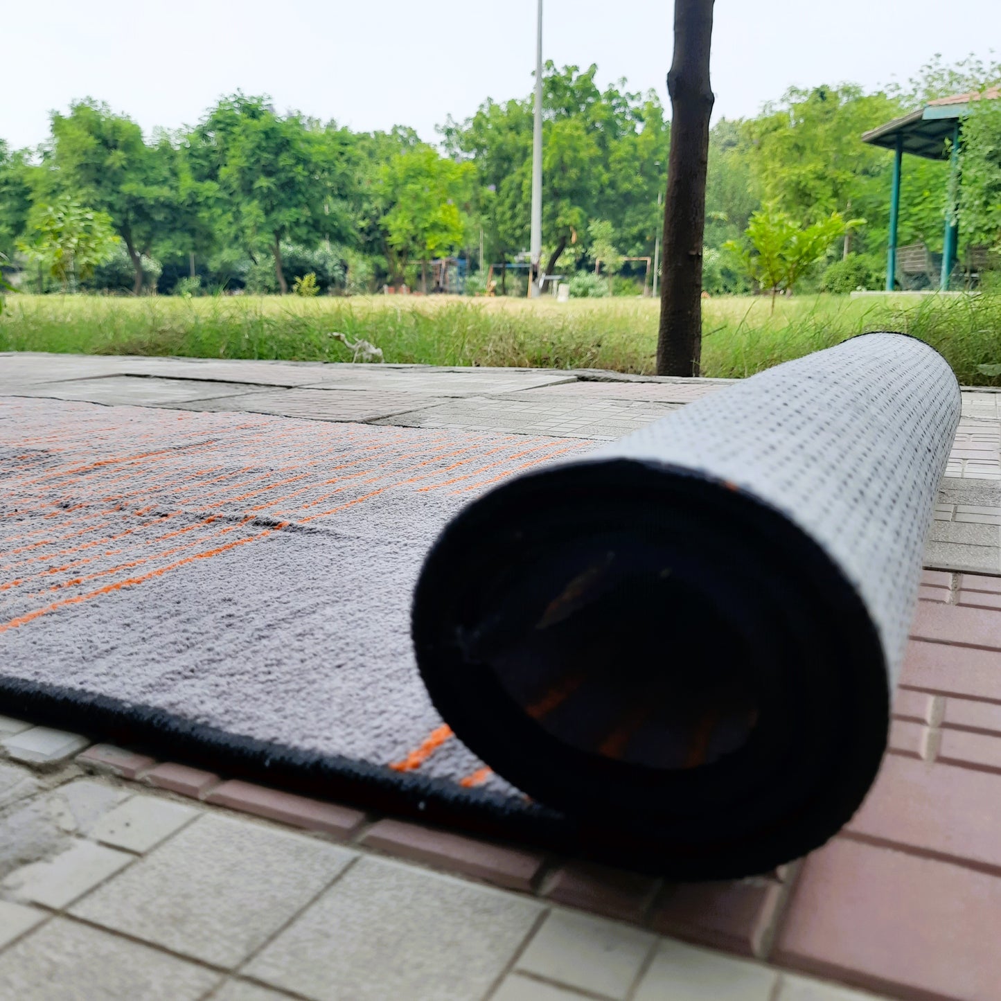 Avioni Luxury Soft Premium Chenille Stripe-Orange & grey-Yoga Mat 60cm x 160cm (~2×5.5 Feet)