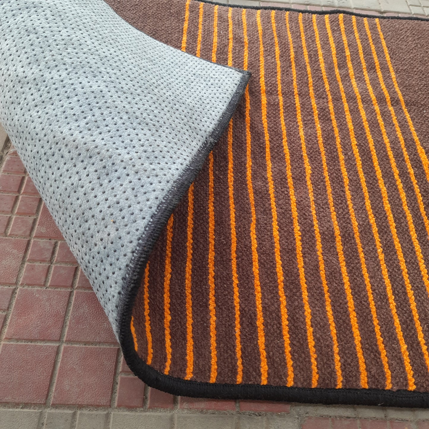 Avioni Luxury Soft Premium Chenille Stripe coffee with orange - Yoga Mat 60cm x 180cm (~2×5.5 Feet)