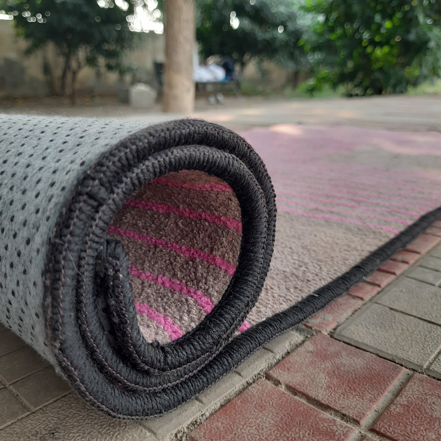 Avioni Luxury Soft Premium Chenille Stripe-Pink & Grey- Yoga Mat 60cm x 180cm (~2×5.5 Feet)