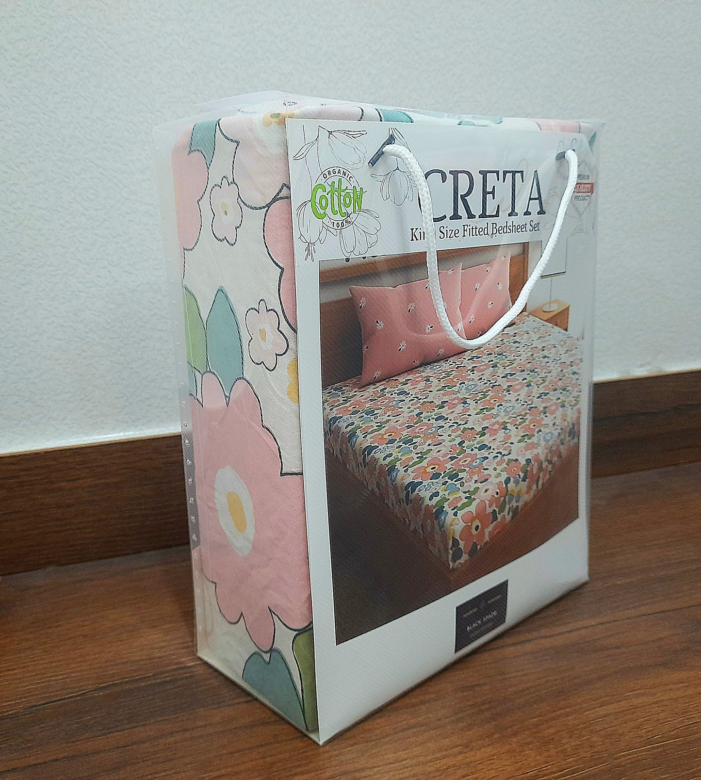 Avioni Home's Creta premium glaze cotton Elastic Fitted King Size Bedsheet with 2 Pillow Covers| Beautiful Floral Design