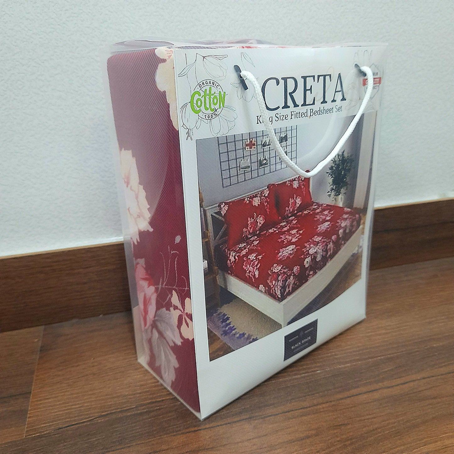 Avioni Home's Creta Premium Heavy Glaze cotton Elastic Fitted King Size Bedsheet with 2 Pillow Covers | Red floral design