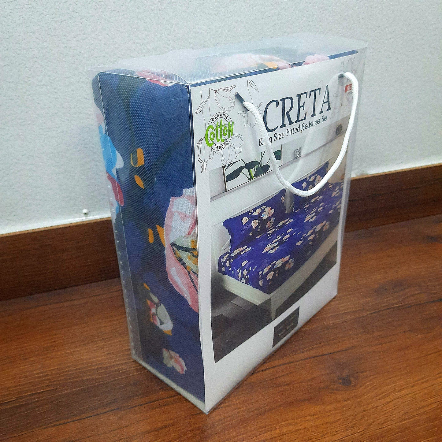 Avioni Home's Creta Premium Heavy Glaze cotton Elastic Fitted King Size Bedsheet with 2 Pillow Covers | Beautiful Blue Floral Design