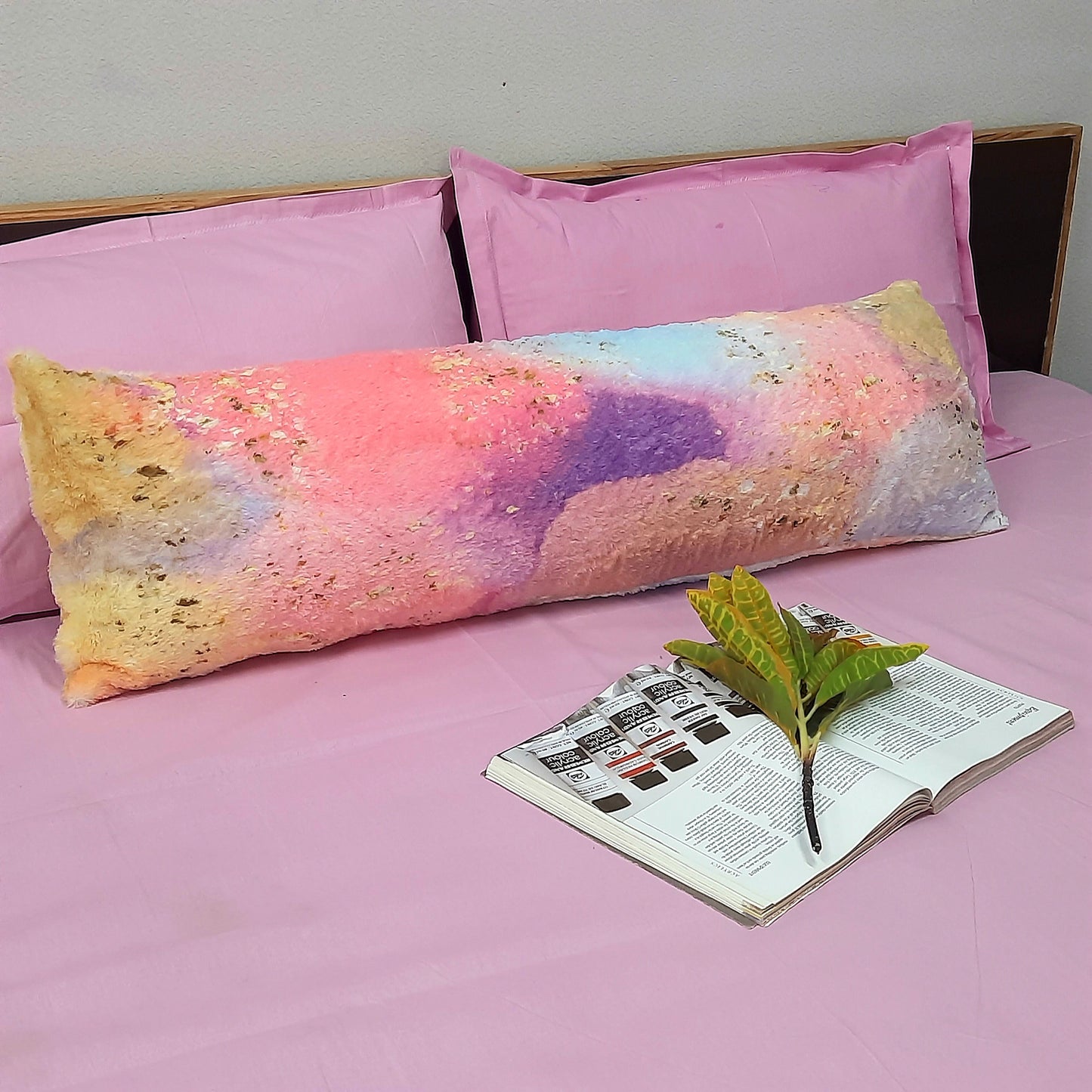 Avioni Soft Fluffy Plush Faux Fur CozyChic Cuddle Pillow| Colorful Abstract Design| 40 x 13 inches (100 x 33 cms)