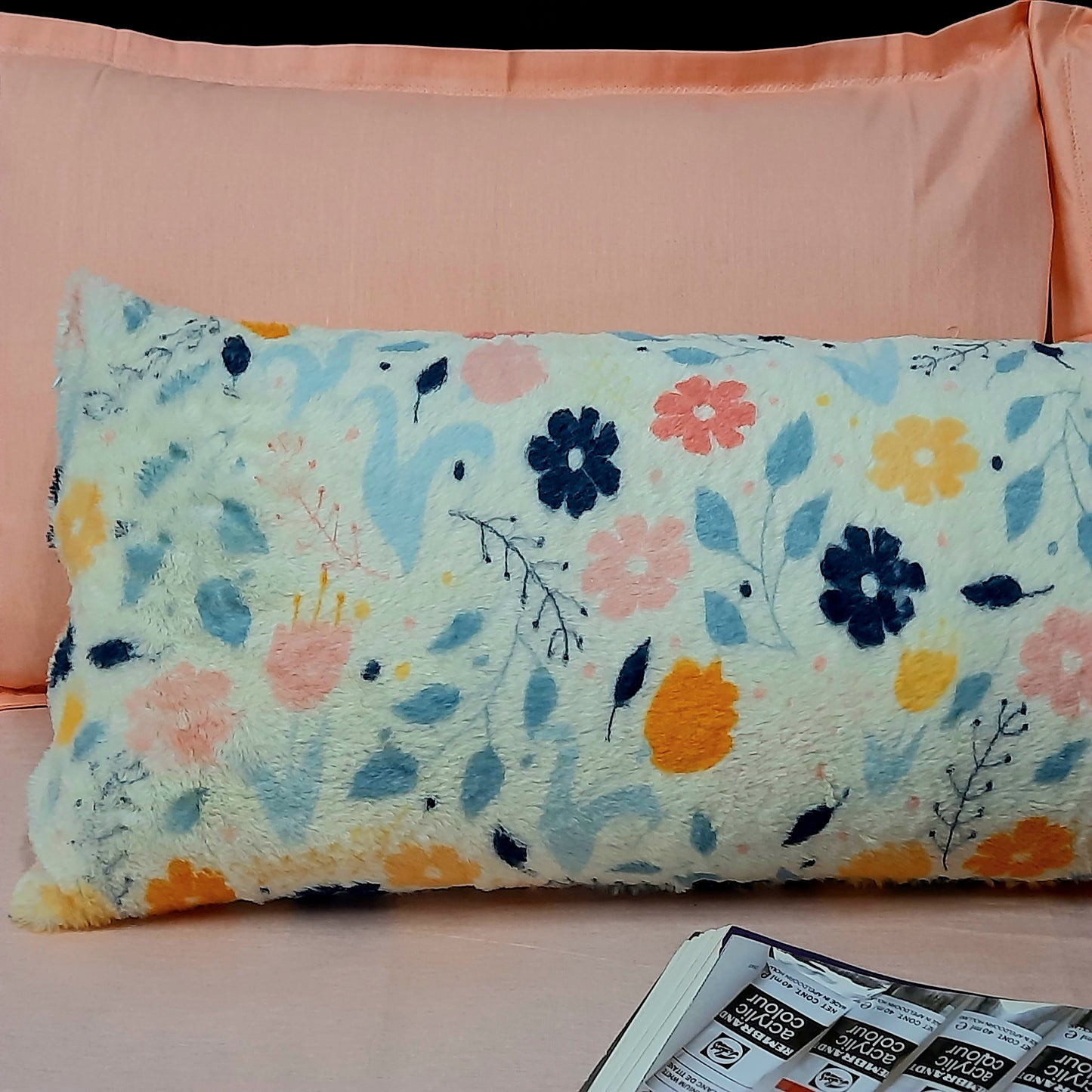 Avioni Soft Fluffy Plush Faux Fur CozyChic Cuddle Pillow| Floral Design| 40 x 13 inches (100 x 33 cms)