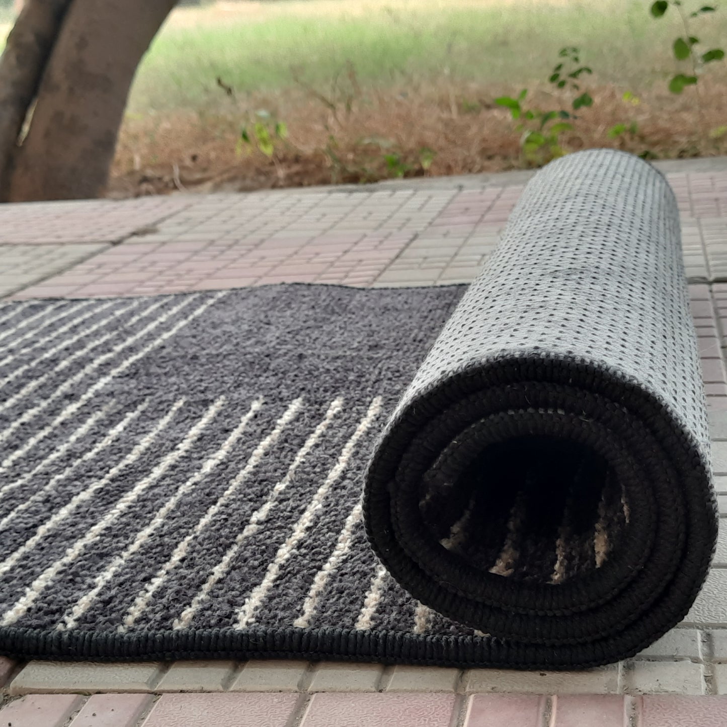 Avioni Luxury Soft Premium Chenille Stripe-Gray-Yoga Mat 60cm x 180cm (~2×5.5 Feet)