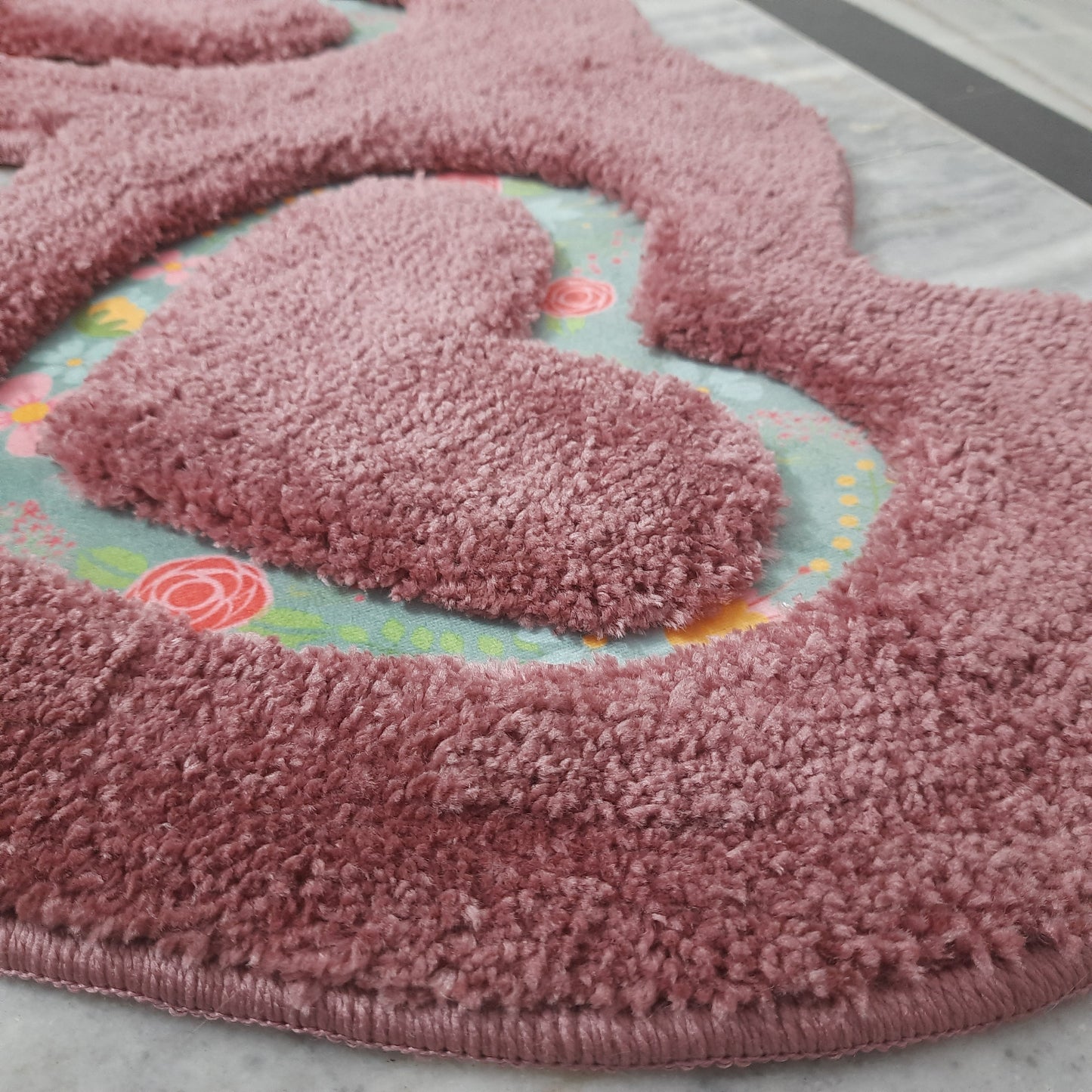 Avioni Home| Twinheart Floormat Collection | Soft Shaggy Dual Heart Shape Floor Mat /Door Mat | Wine Pink | Fluffy & 10mm Thick Mat | 45 x 75 CM