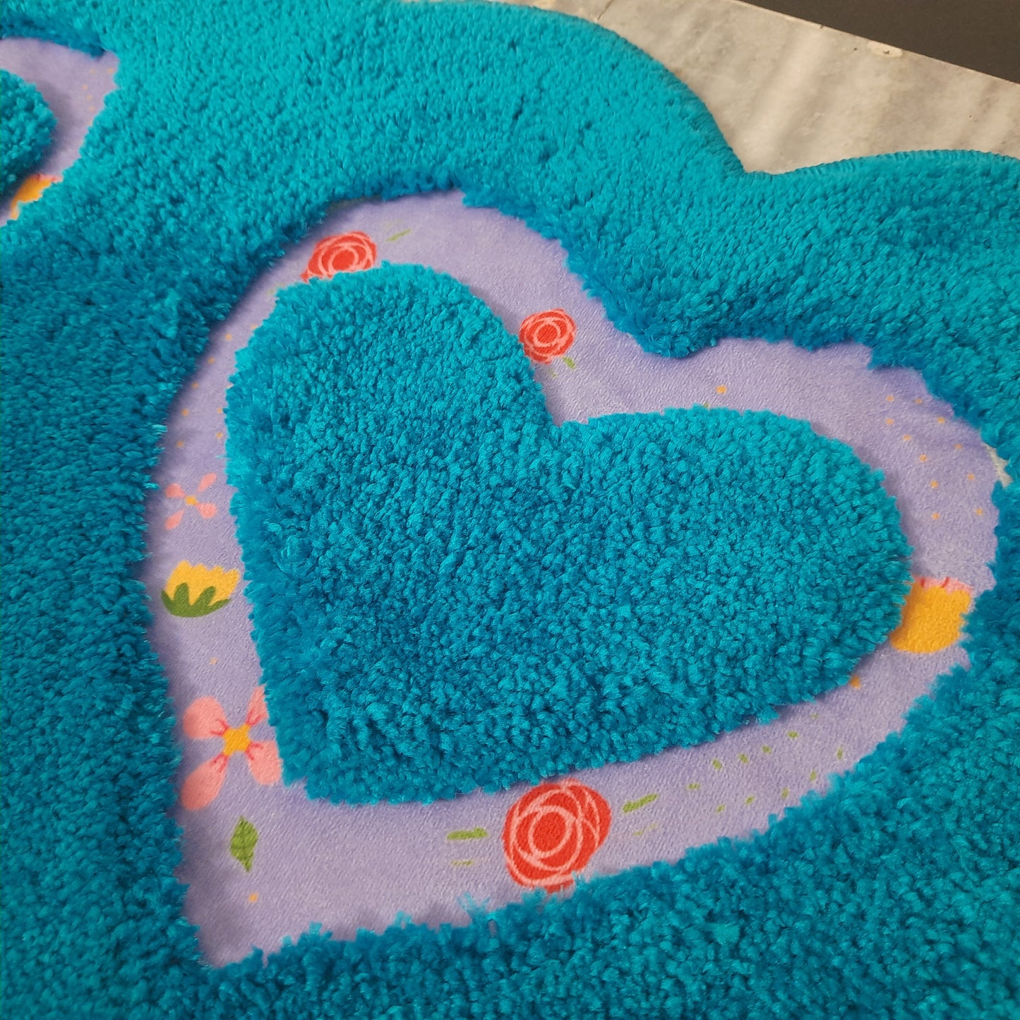 Avioni Home| Twinheart Floormat Collection | Soft Shaggy Dual Heart Shape Floor Mat /Door Mat | Turquoise | Fluffy & 10mm Thick Mat | 45 x 75 CM