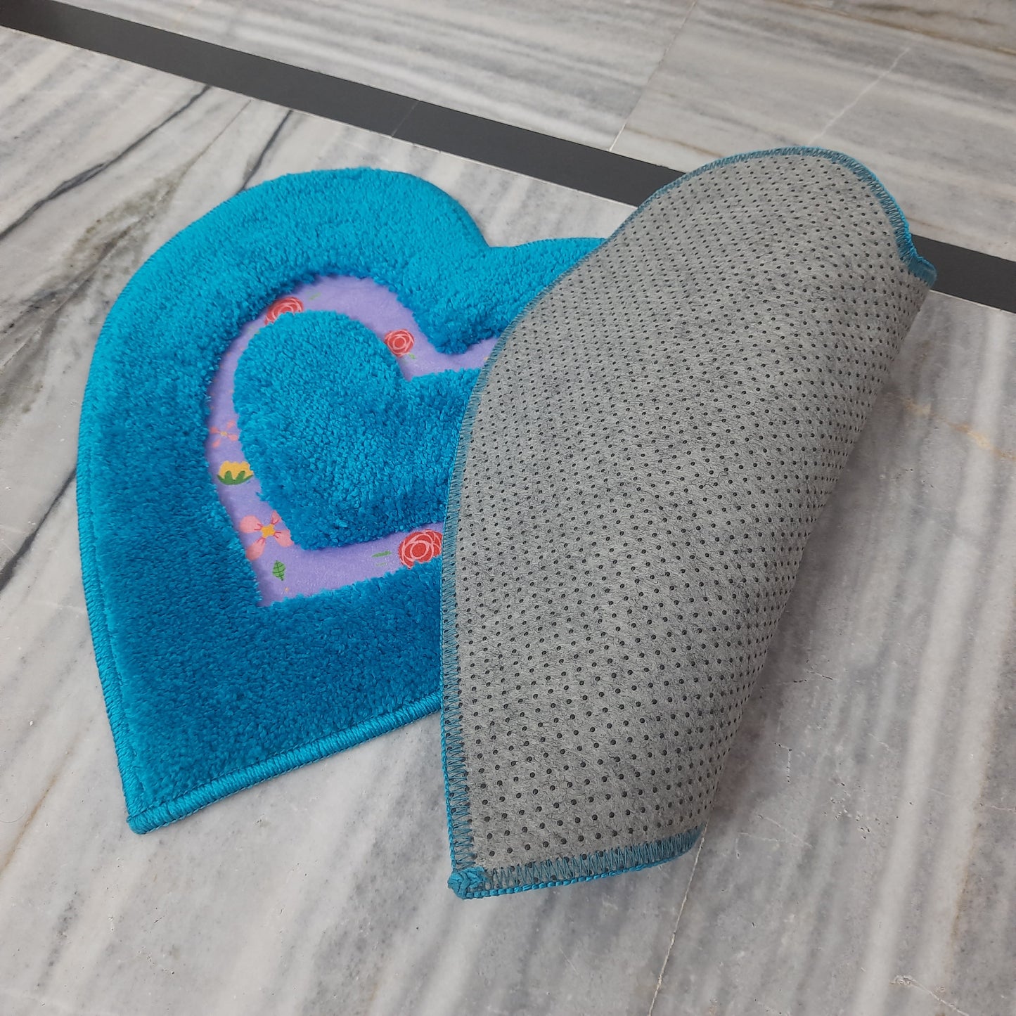 Avioni Home| Twinheart Floormat Collection | Soft Shaggy Dual Heart Shape Floor Mat /Door Mat | Turquoise | Fluffy & 10mm Thick Mat | 45 x 75 CM
