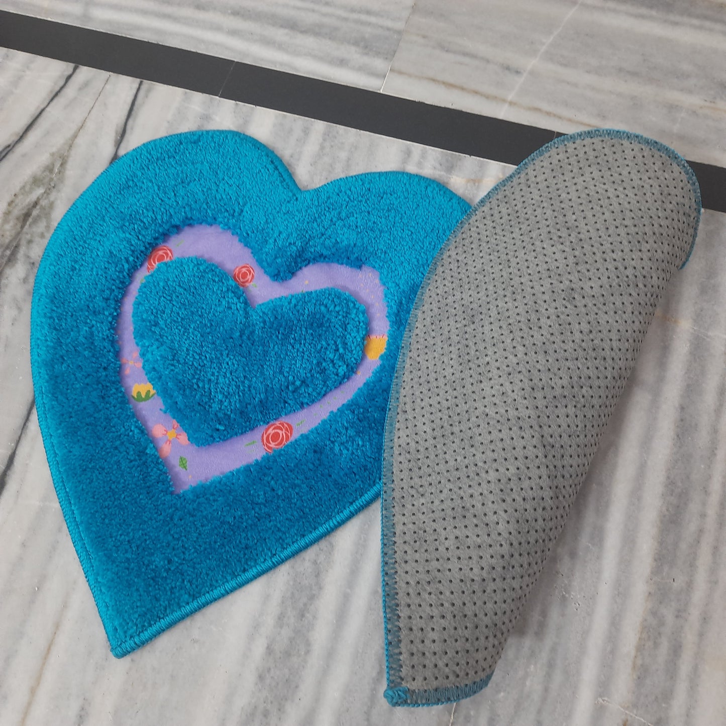 Avioni Home| Twinheart Floormat Collection | Soft Shaggy Dual Heart Shape Floor Mat /Door Mat | Turquoise | Fluffy & 10mm Thick Mat | 45 x 75 CM