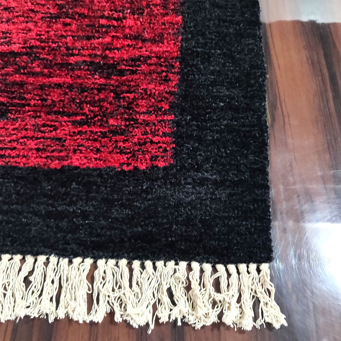 Avioni Faux Silk Carpets for Living Room - Exclusive "Cut Shuttle" Hand loom Piece- Neo Modern Collection Red And Black Carpet/Rug – 90cm x 150cm (~3×5 Feet)