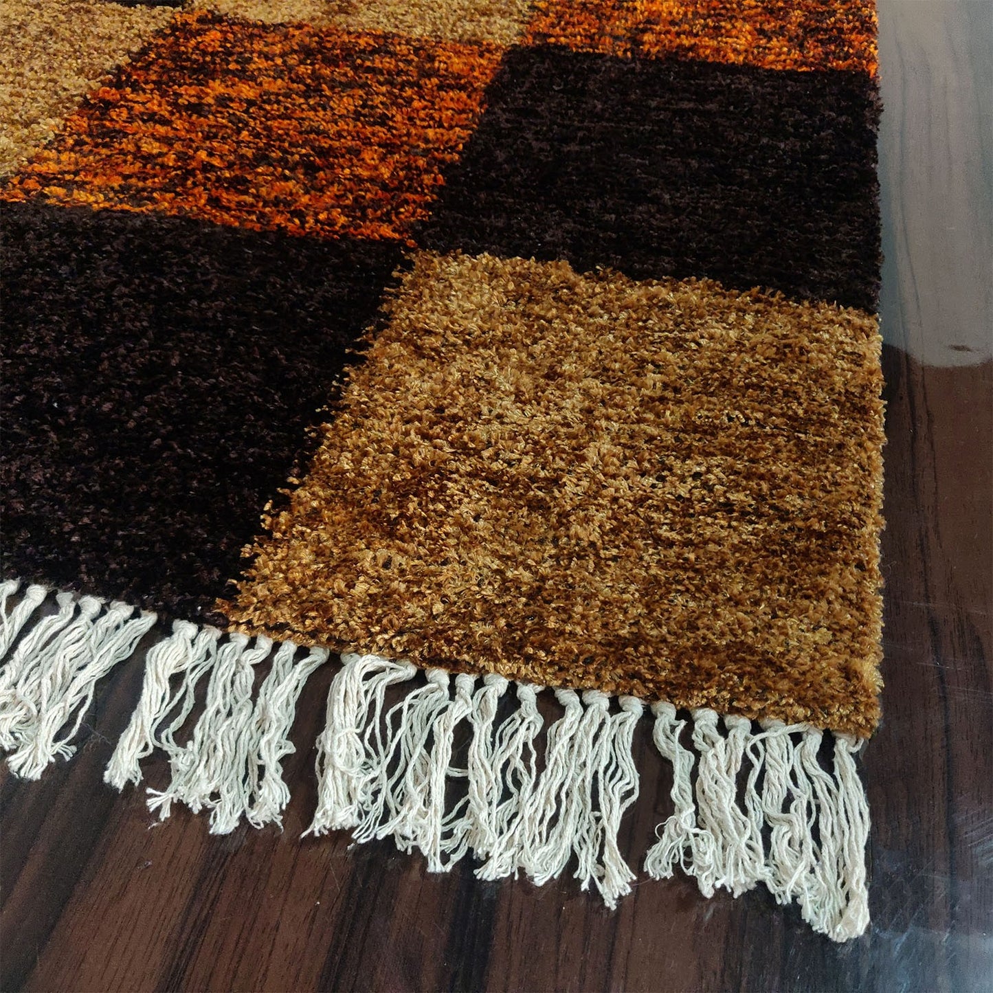 Avioni Faux Silk Carpets for Living Room/Pooja Room- Exclusive "Cut Shuttle" Hand loom Piece- Neo Modern Collection Orange Tie-Dye Box Carpet/Rug – 90cm x 150cm (~3×5 Feet)