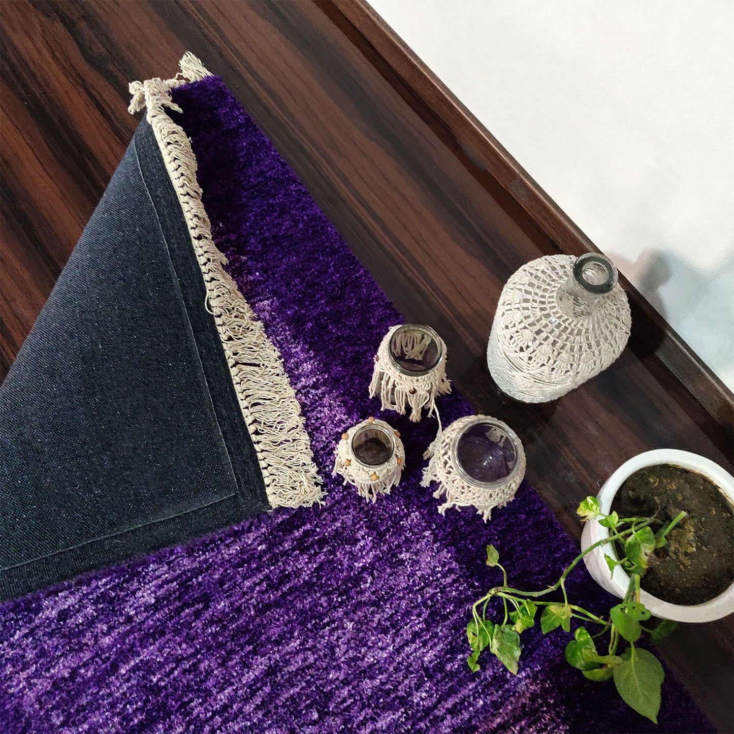 Avioni Faux Silk Carpets for Living Room/Pooja Room - Exclusive "Cut Shuttle" Hand loom Piece- Neo Modern Collection Purple Tid-Die Carpet/Rug – 90cm x 150cm (~3×5 Feet)