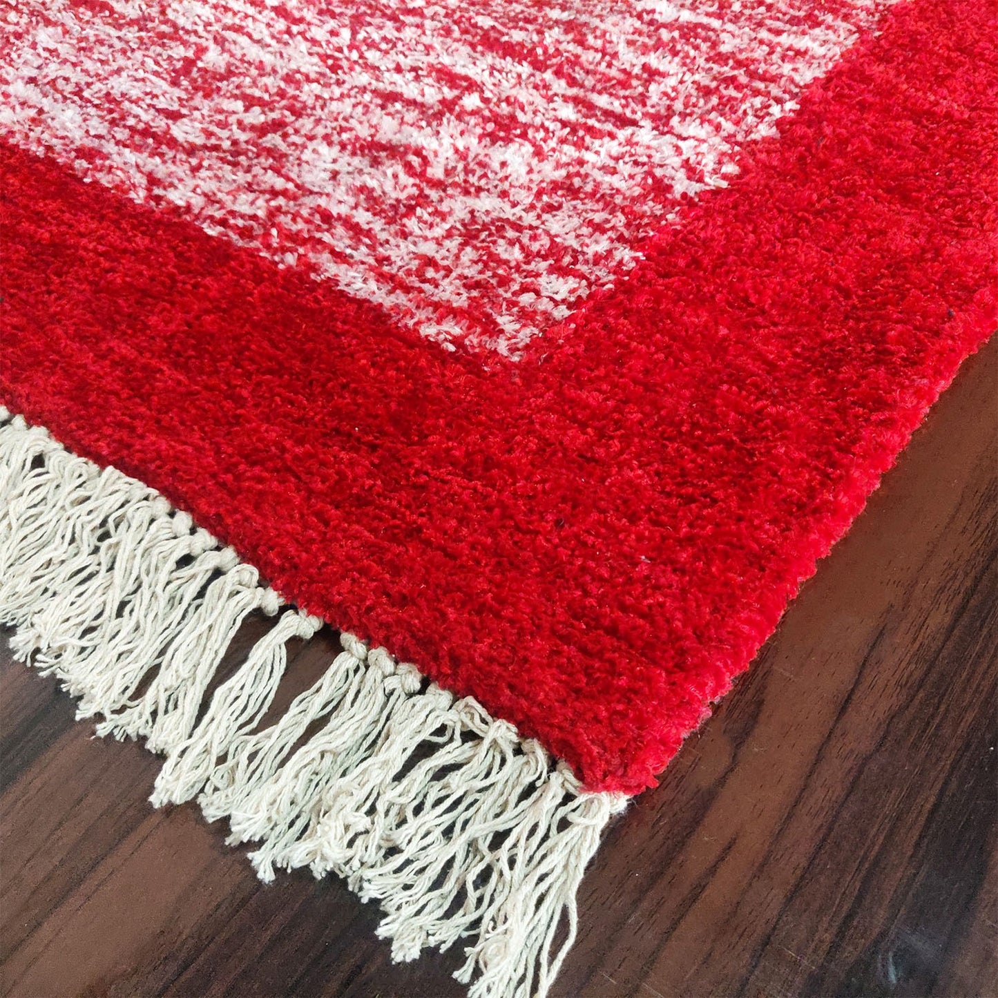 Avioni Faux Silk Carpets for Living Room/Pooja Room - Exclusive "Cut Shuttle" Hand loom Piece- Neo Modern Collection Red And White Carpet/Rug – 90cm x 150cm (~3×5 Feet)