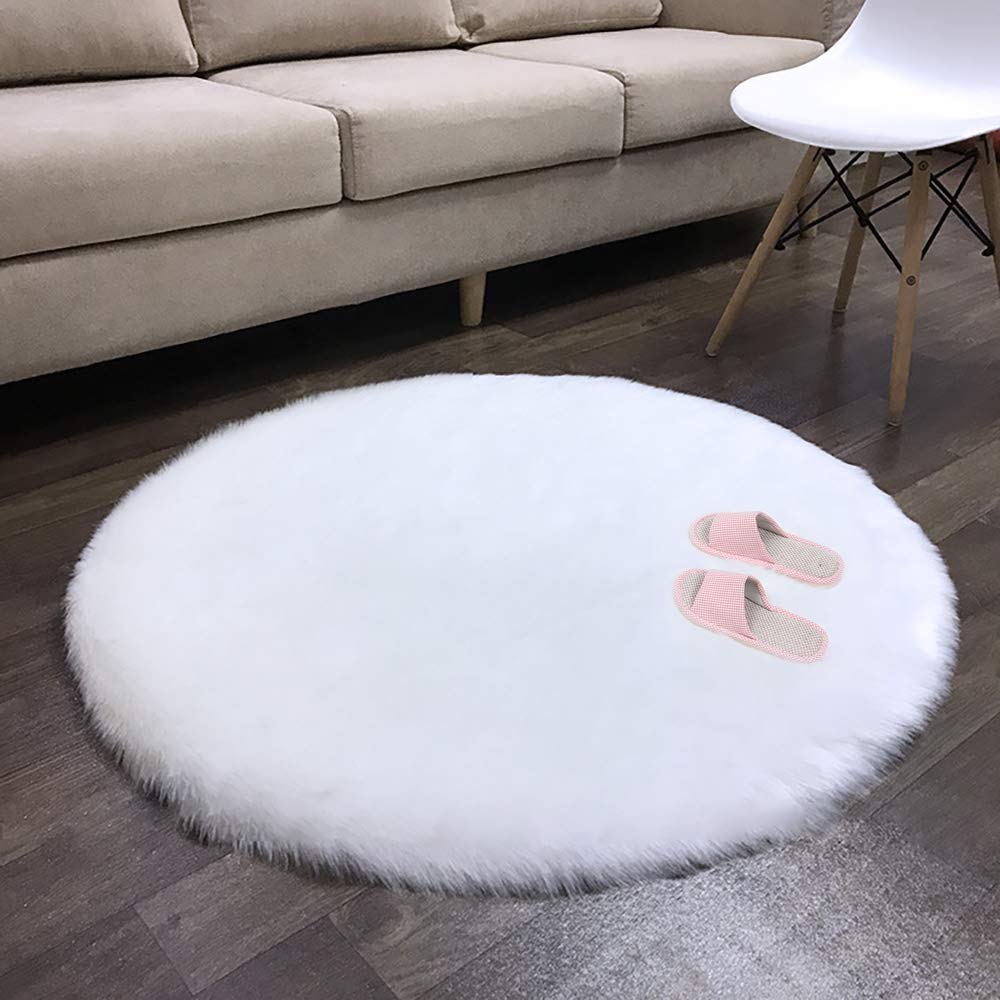 Round Rug – Shaggy Carpet – Snow White Premium Long Faux Fur – 75 cm Dia By Avioni