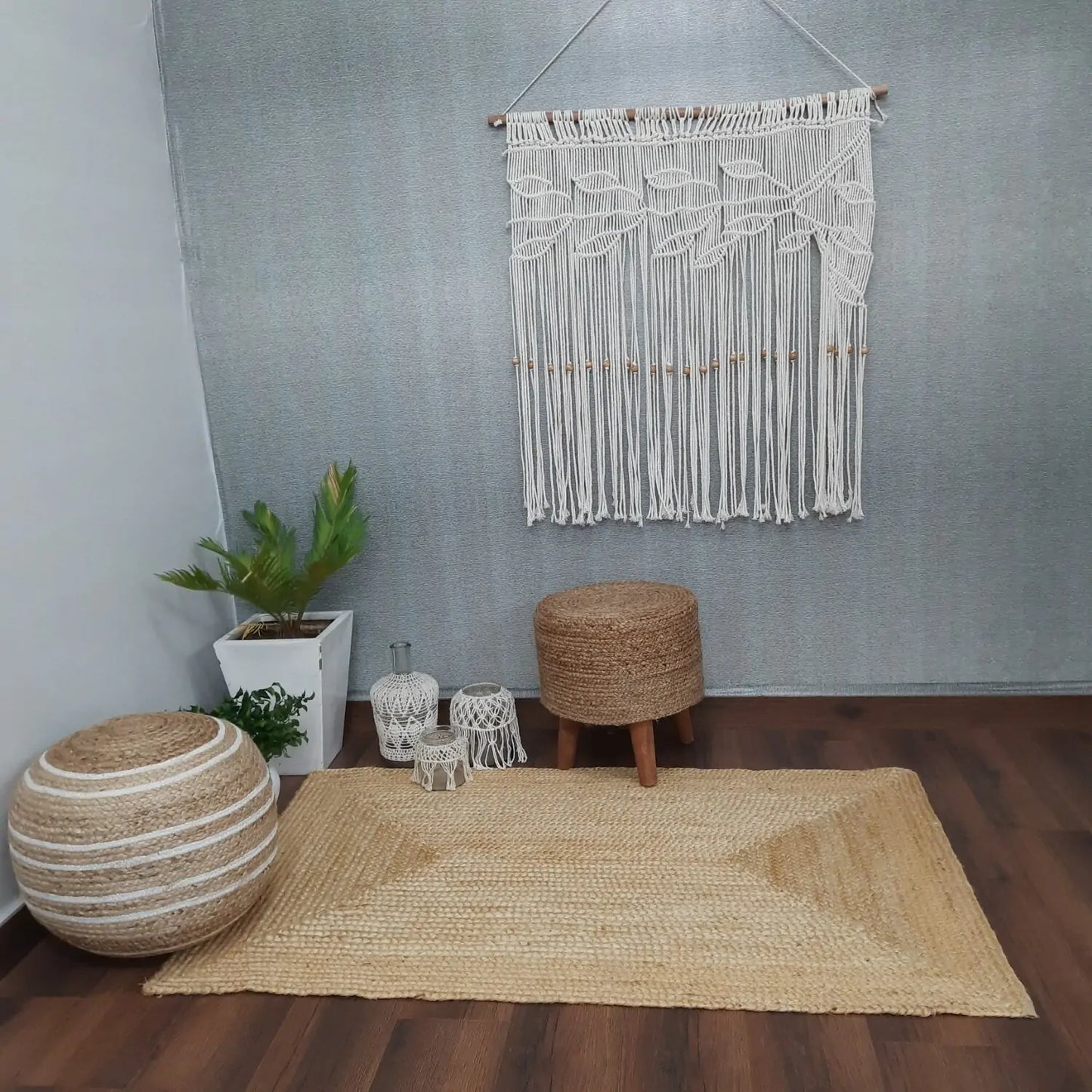 Avioni Braided Bleached Jute Ecofriendly Carpet Rectangular-Boho Collection- 3 feet X 5 feet