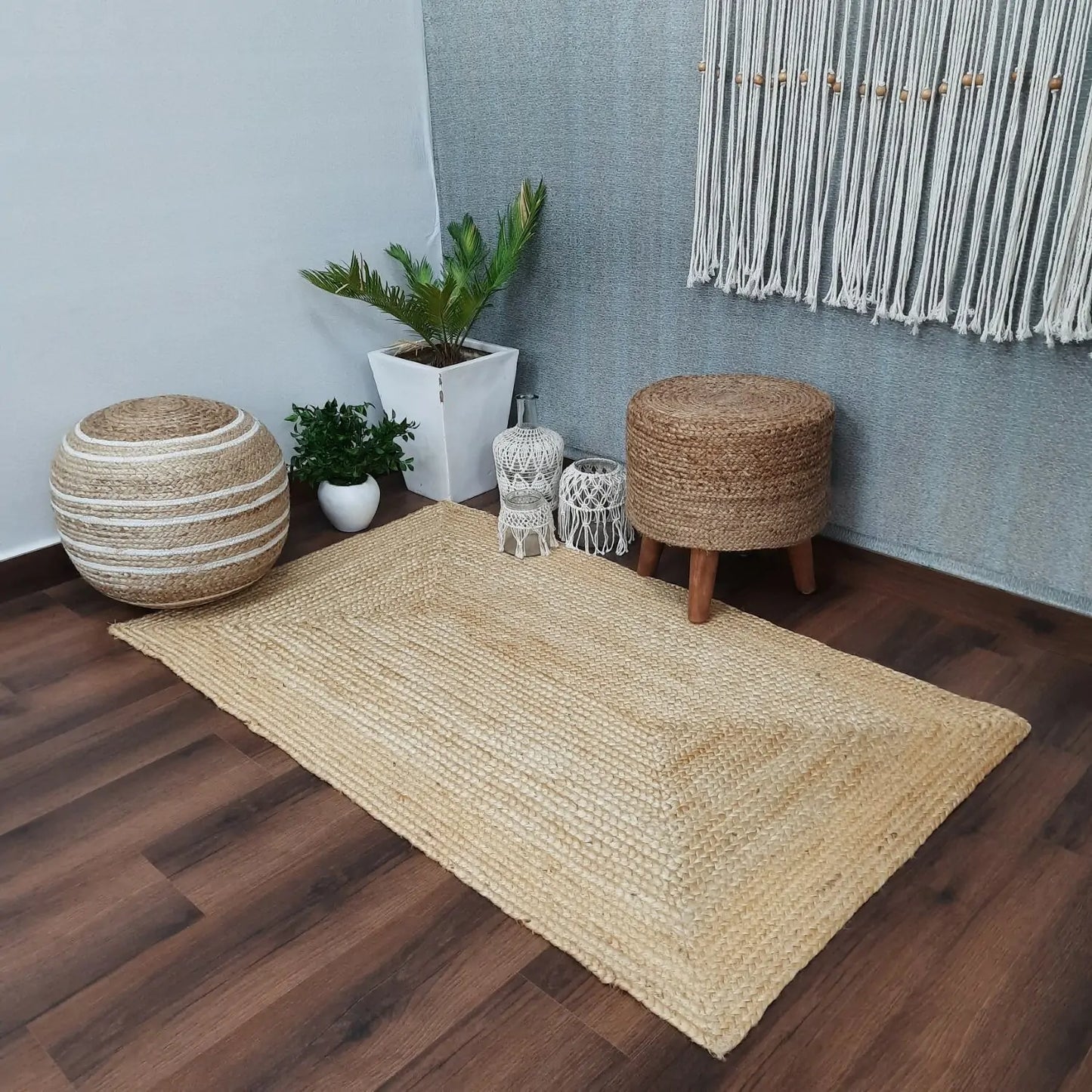 Avioni Braided Bleached Jute Ecofriendly Carpet Rectangular-Boho Collection- 3 feet X 5 feet