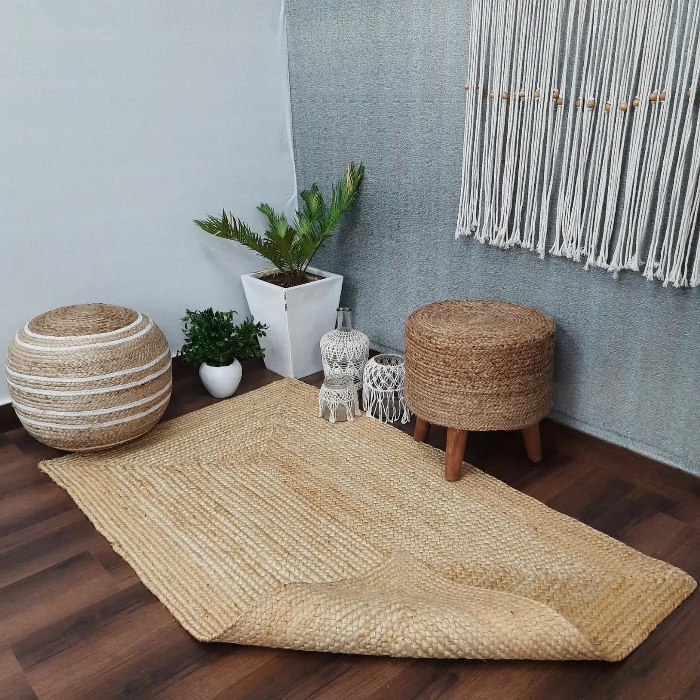 Avioni Braided Bleached Jute Ecofriendly Carpet Rectangular-Boho Collection- 3 feet X 5 feet
