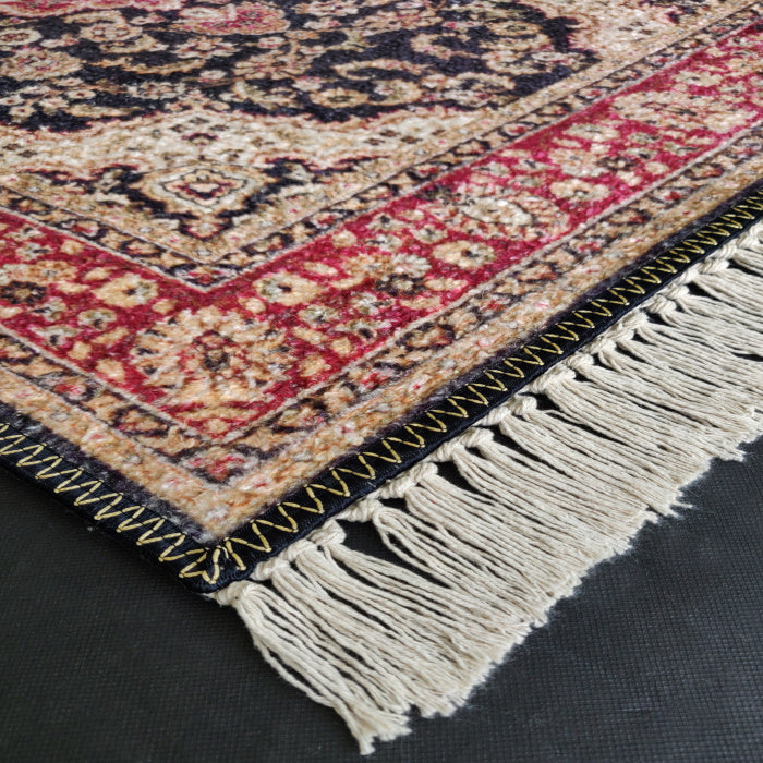 Silk Carpet Persian Design Collection Black and Red – Living Room Rug – 3×5 Feet (90 x 150 cms)-Avioni