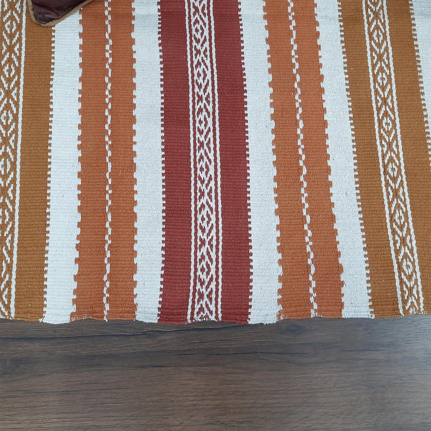 Avioni 100% Cotton Handloom Floor Rug / Durrie – Neohome Collection – Brown Tones and White