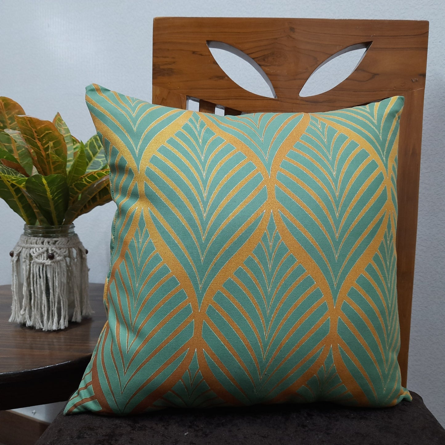 Riviera Collection-Cushion Covers In Glace Cotton For Regular Use –Mustard Ethnic Design– Best Price 40cm x 40cm (~16″ x 16″) – Set of 5