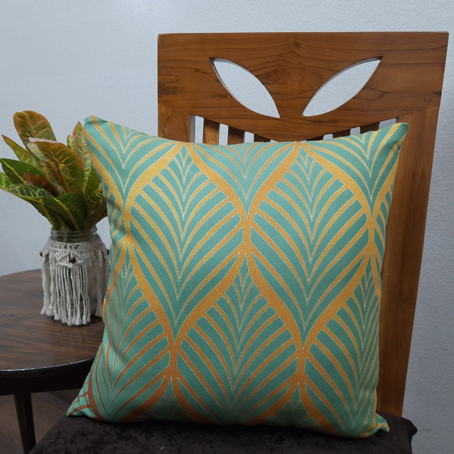 Riviera Collection-Cushion Covers In Glace Cotton For Regular Use –Mustard Ethnic Design– Best Price 40cm x 40cm (~16″ x 16″) – Set of 5
