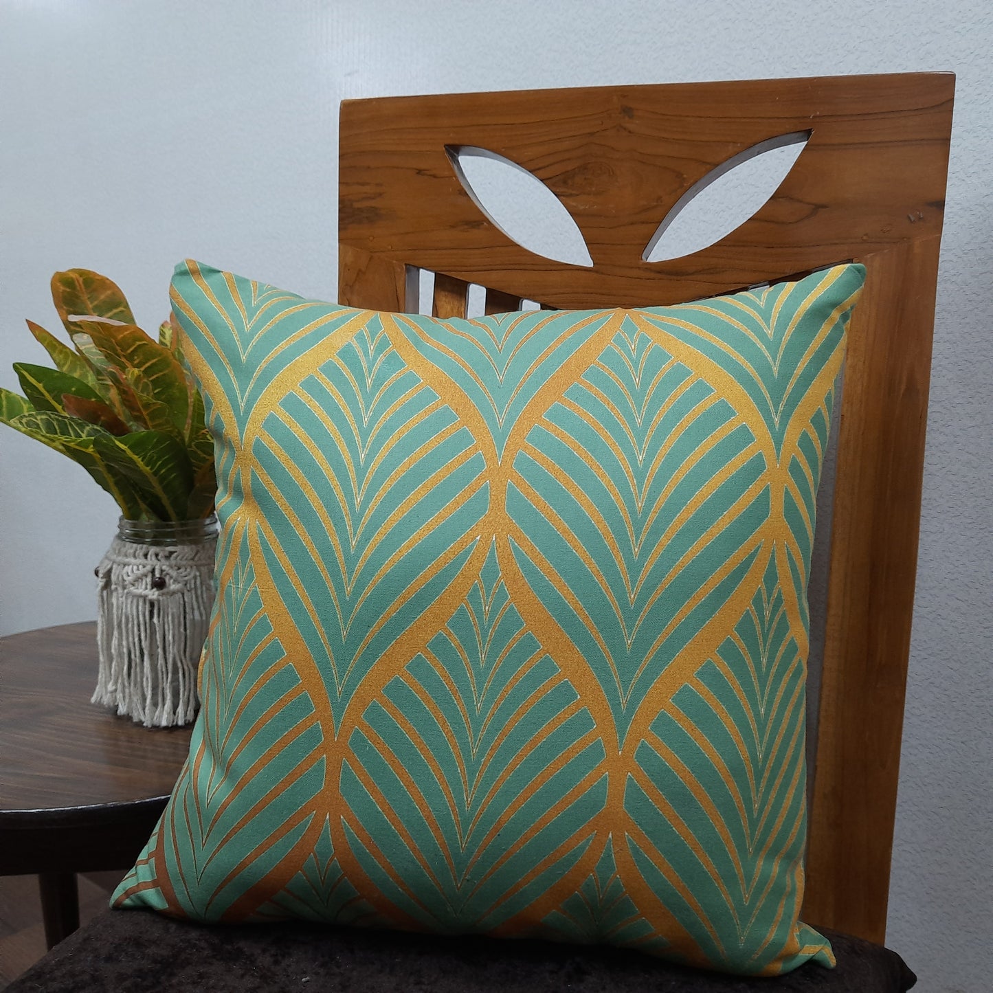 Riviera Collection-Cushion Covers In Glace Cotton For Regular Use –Mustard Ethnic Design– Best Price 40cm x 40cm (~16″ x 16″) – Set of 5