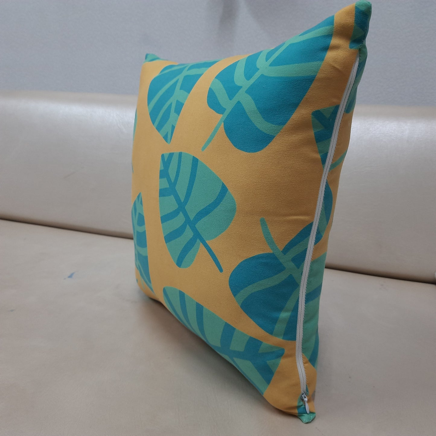 Riviera Collection-Cushion Covers In Glace Cotton For Regular Use –Yellow With leaves – Best Price 40cm x 40cm (~16″ x 16″) – Set of 5