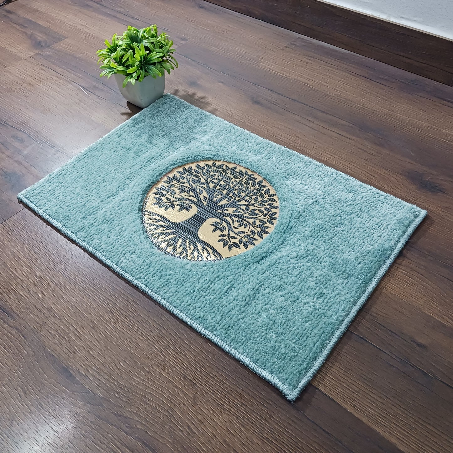 Avioni Desire Collection | Luxury Golden Touch Aqua Tree Floor Mat | Soft And Plush Handmade Door Mats / BathMats -40x60 cms